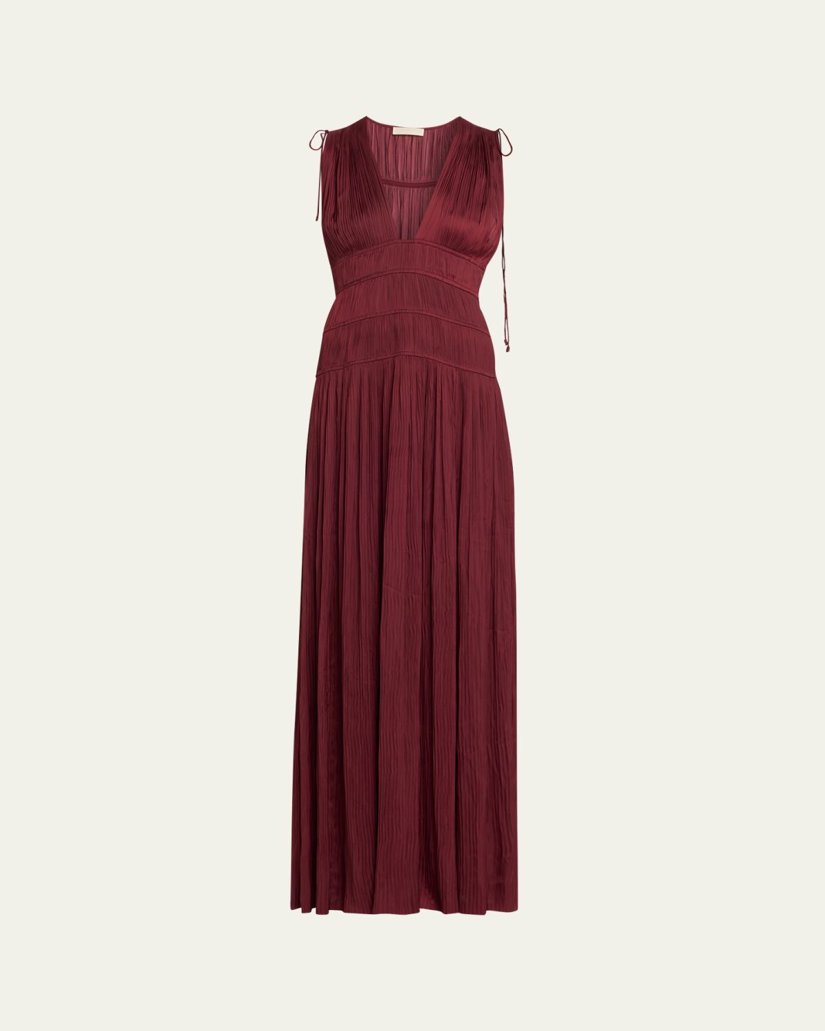 Ulla Johnson Tasneem Pleated Deep-V Satin Gown