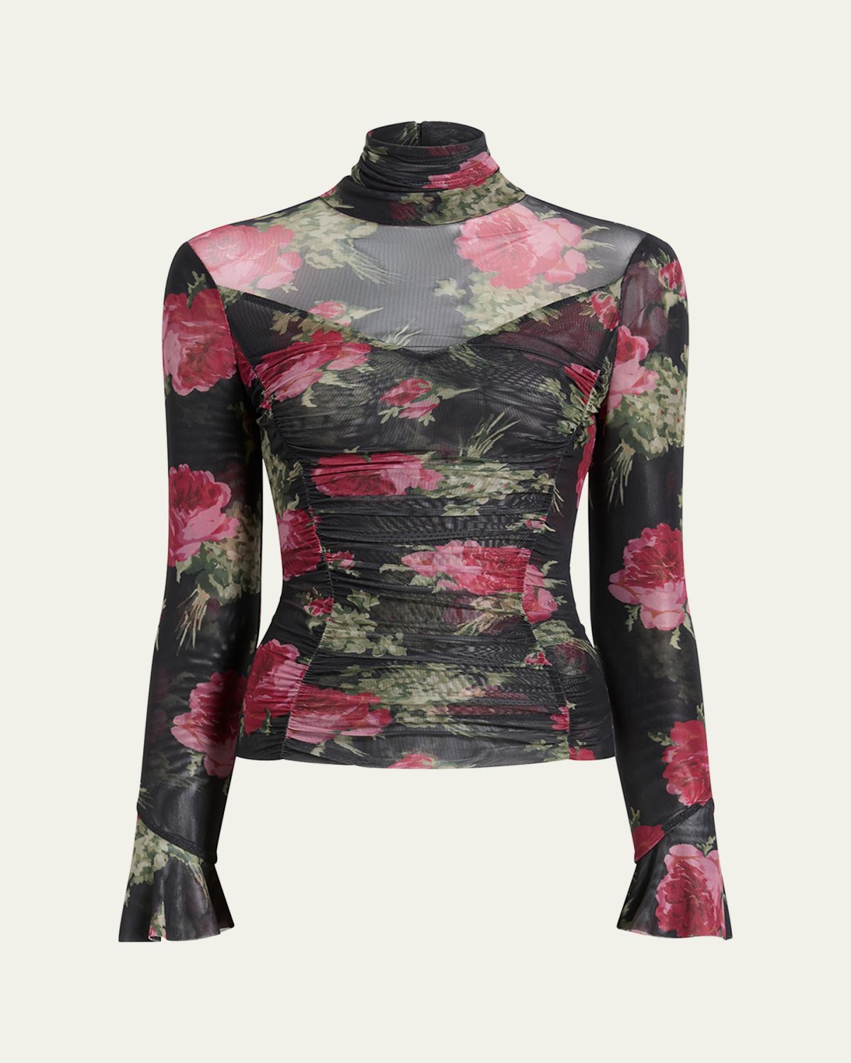 Cinq a Sept Baroque Roses Lucy Turtleneck Mesh Top | Thumbnail 4