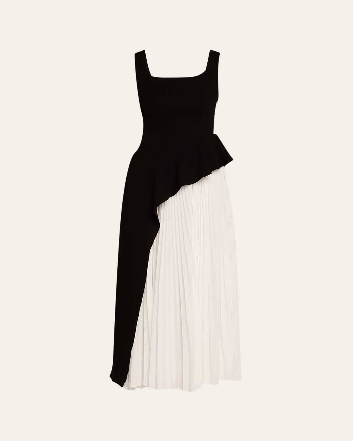 SIMKHAI Zayla Two-Tone Pleated Peplum Midi Dress