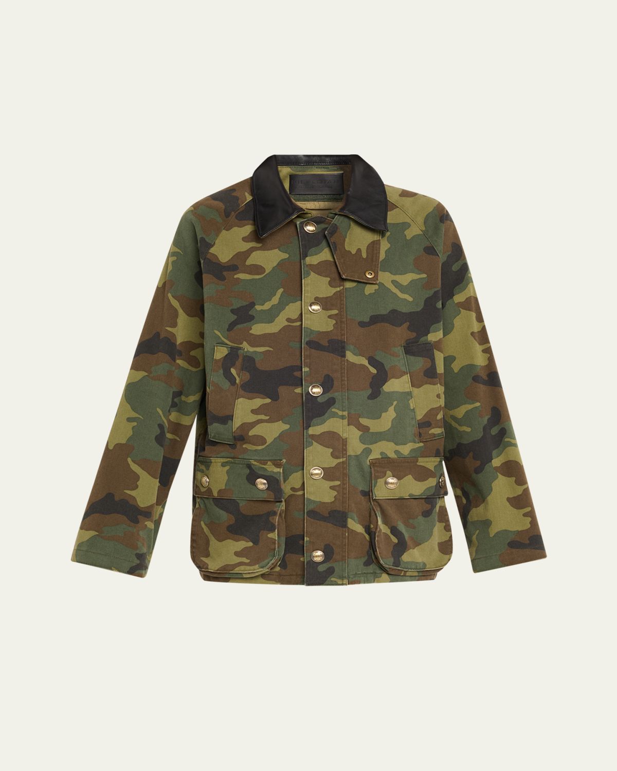 Nili Lotan Andrew Camo-Print Leather-Collar Parka Jacket