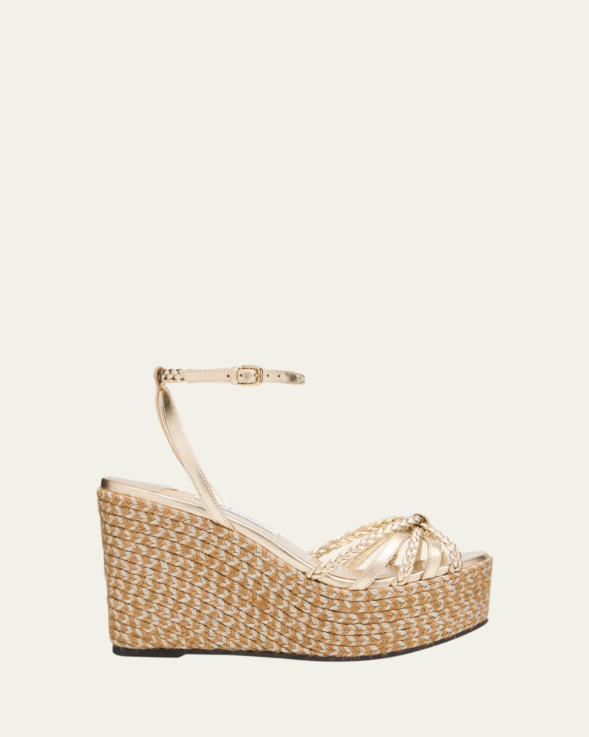 Jimmy Choo 100mm Dree Metallic Leather Espadrille Wedge Sandals
