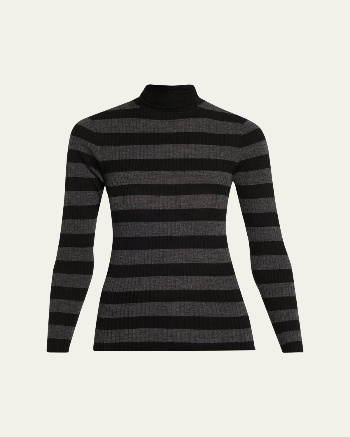Majestic Filatures Striped Rib-Knit Turtleneck Sweater