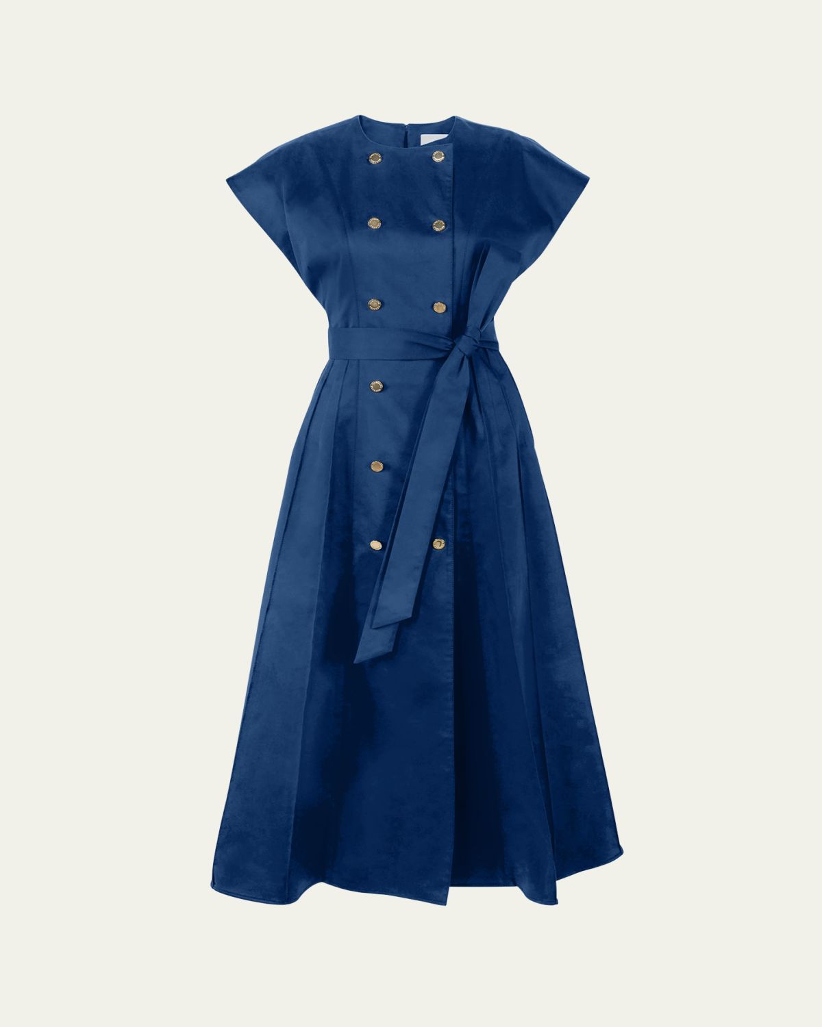 Carolina Herrera Double-Breasted Cap-Sleeve Belted Midi Dress