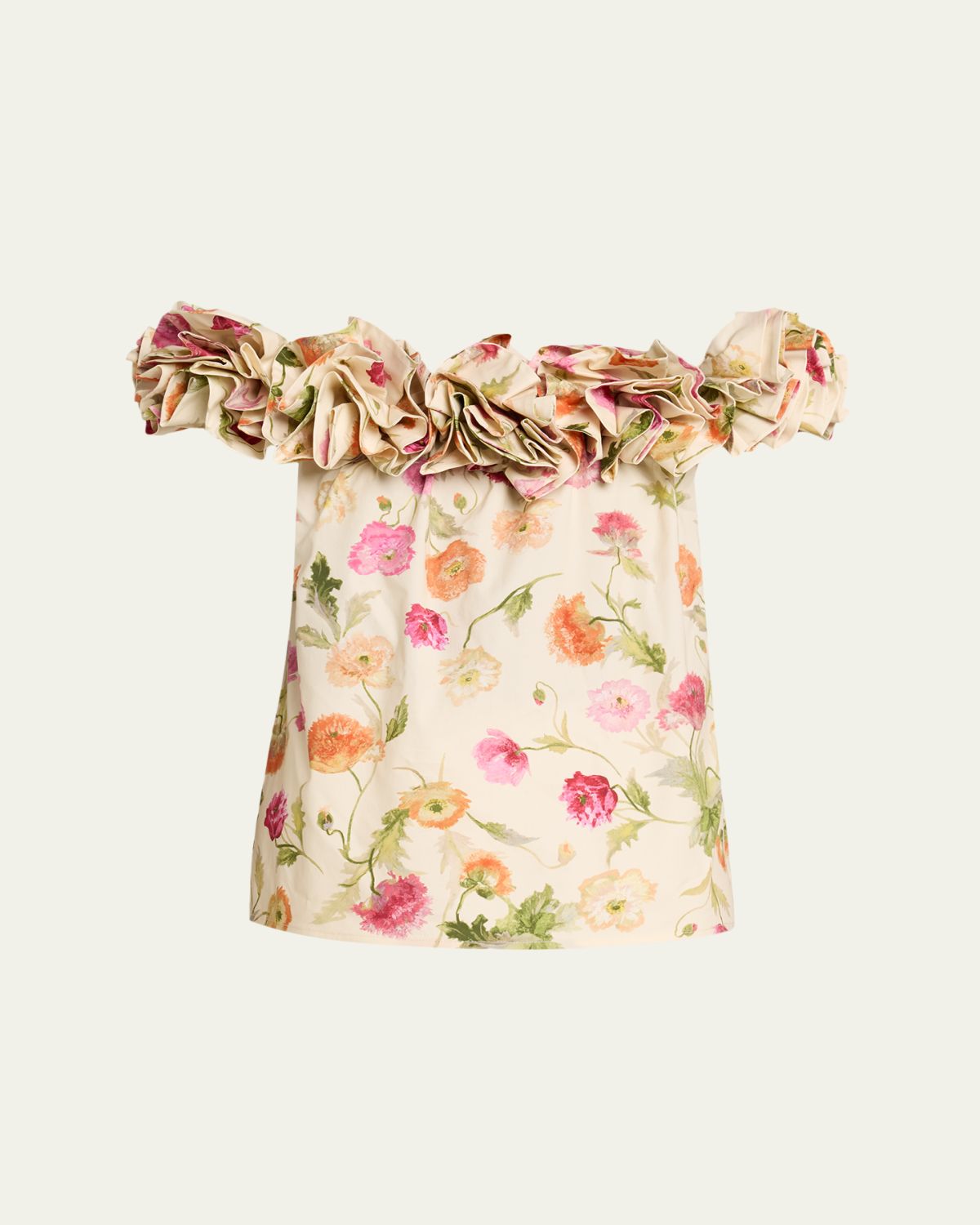 Carolina Herrera Rose Off-The-Shoulder Floral Cotton Top