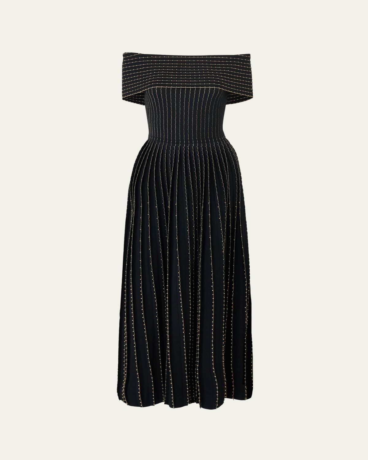 Carolina Herrera Beaded Off-The-Shoulder Pleated Knit Maxi Dress