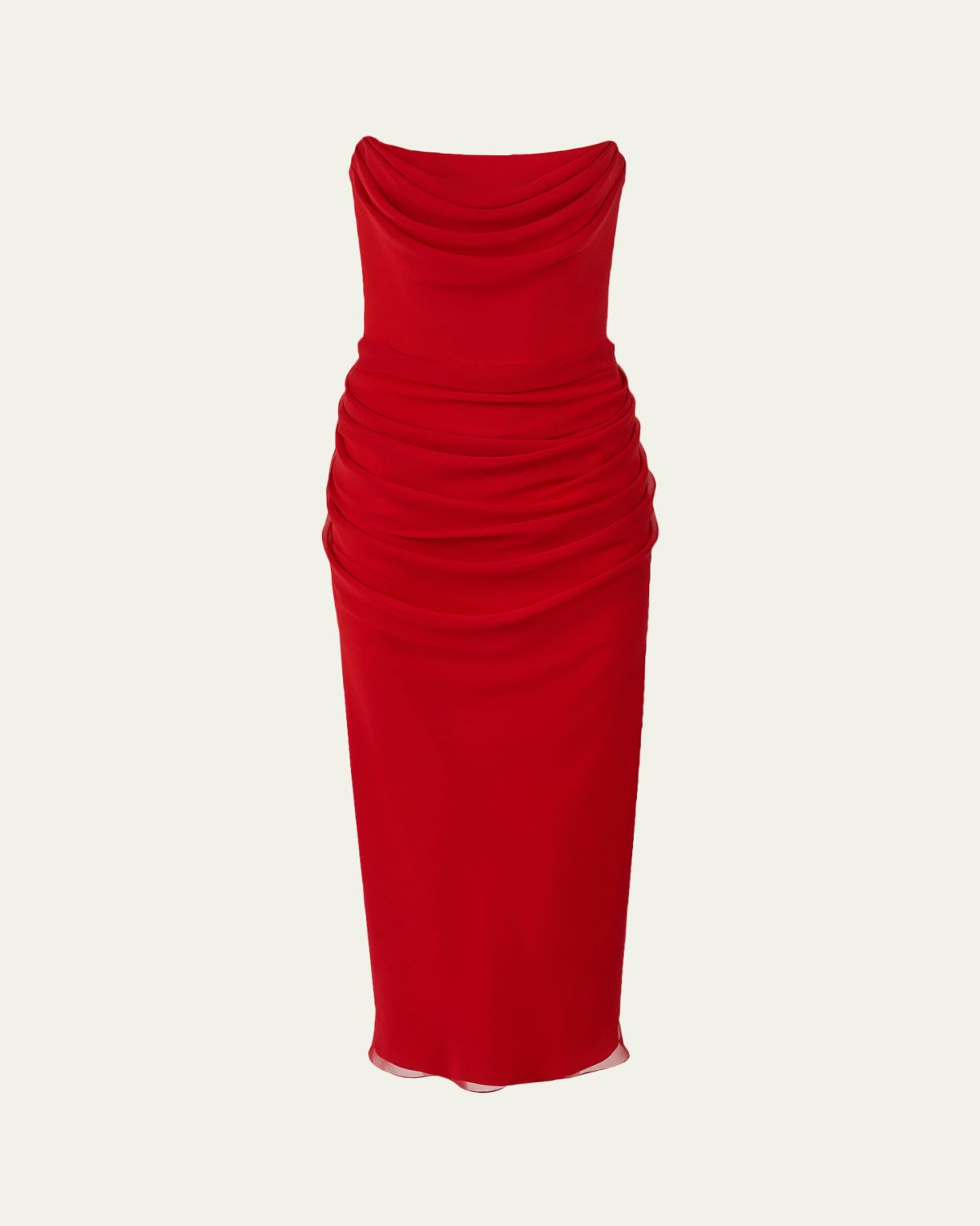 Carolina Herrera Strapless Draped Silk Midi Dress