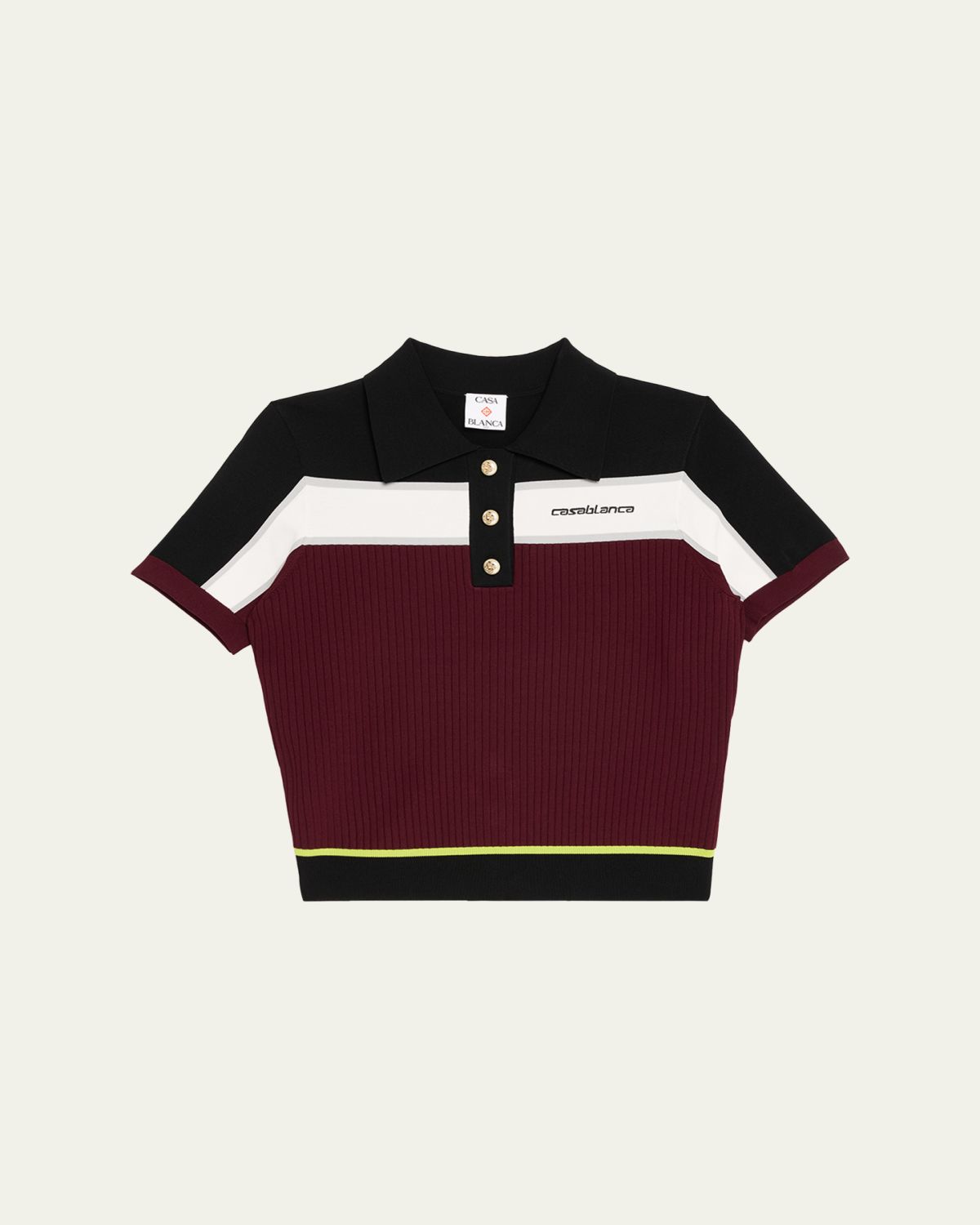 CASABLANCA Striped Rib Knit Polo Shirt