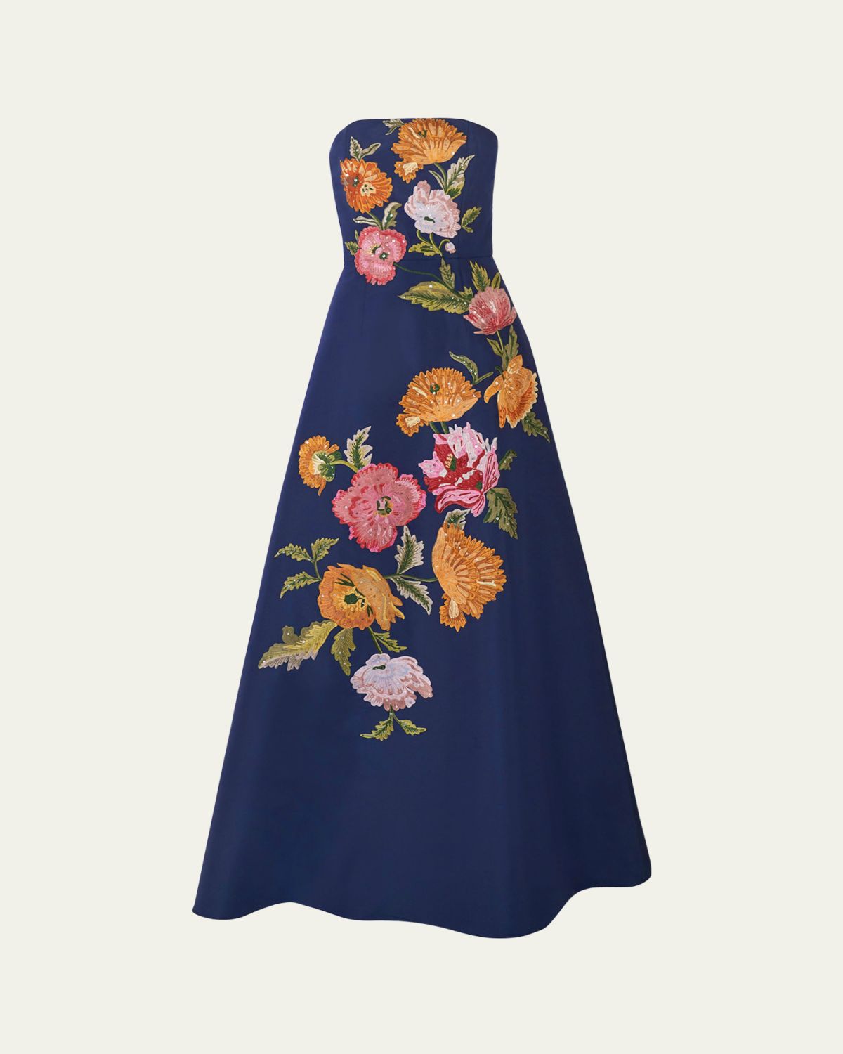 Carolina Herrera Strapless Floral Embroidered A-Line Gown