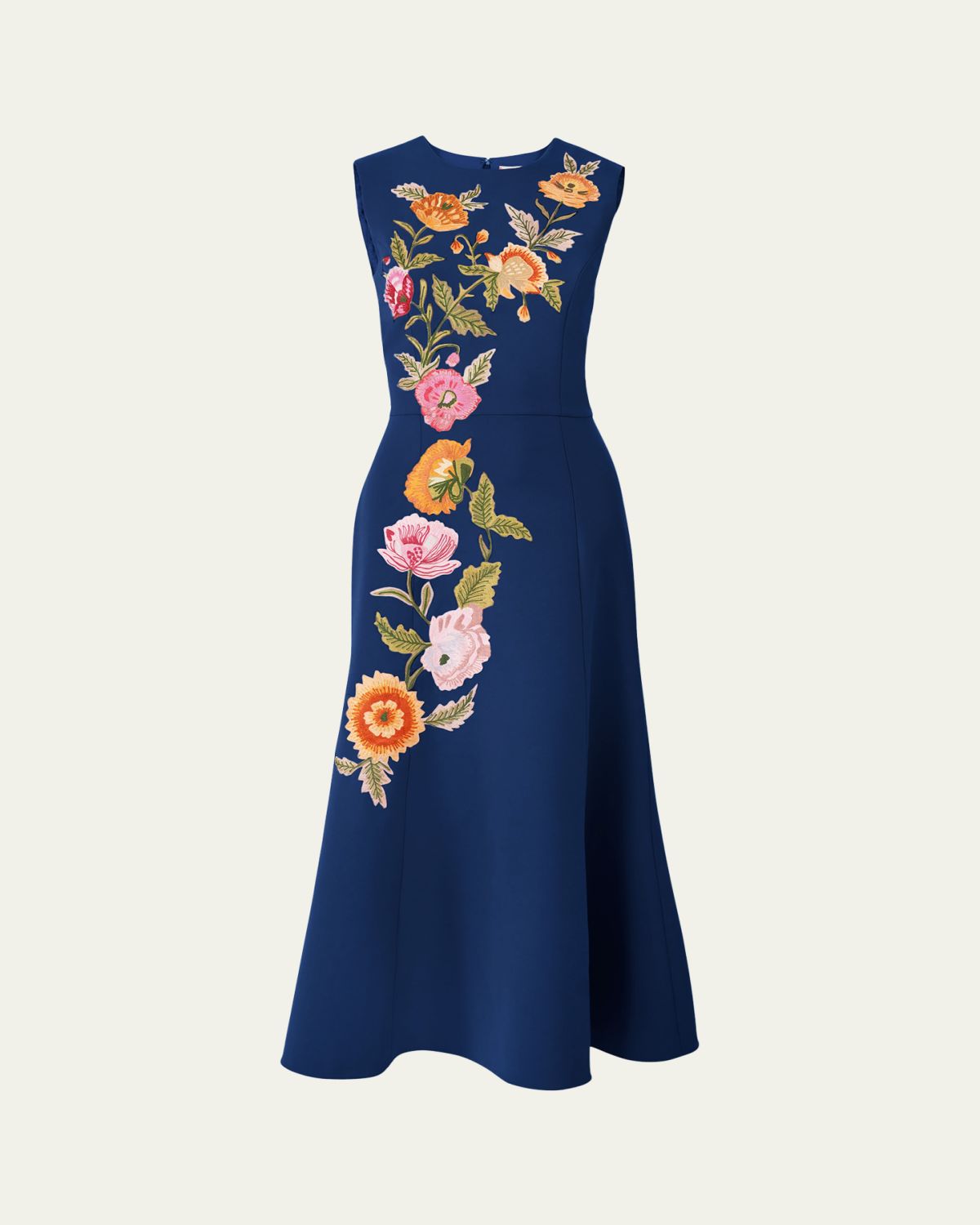 Carolina Herrera Floral Embroidered Sleeveless Midi Dress