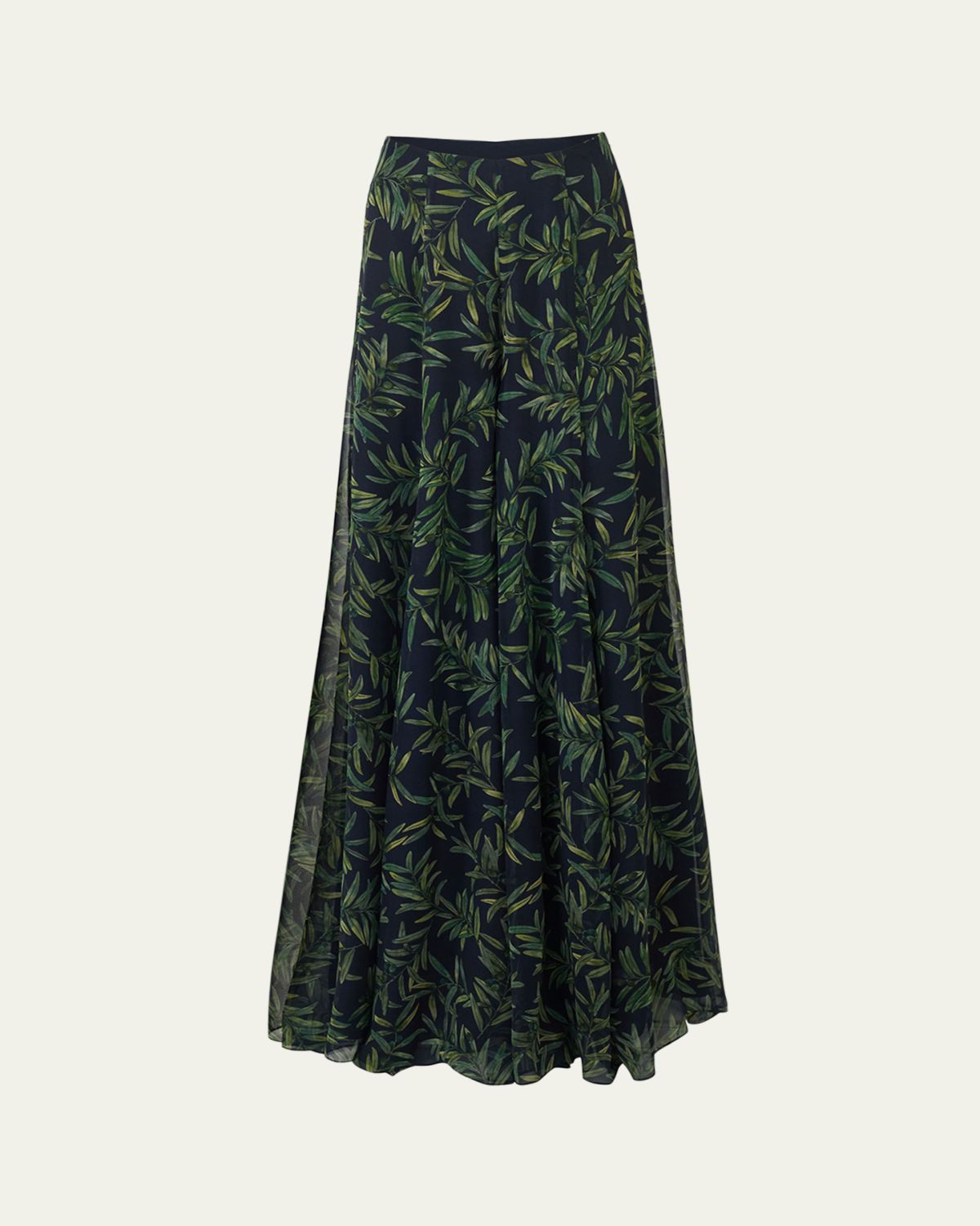 Carolina Herrera Iris Olive-Printed Wide-Leg Silk Chiffon Pants