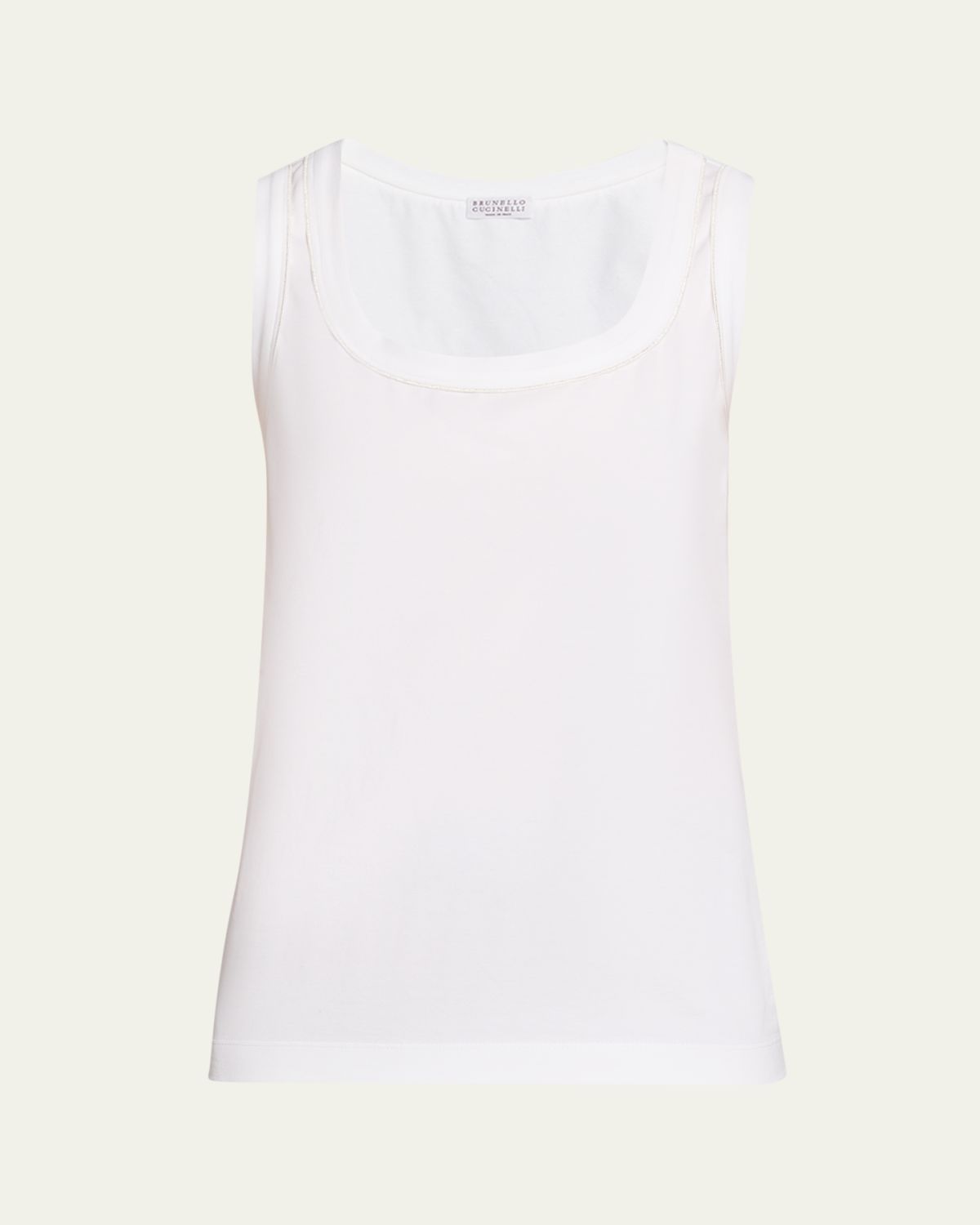 Brunello Cucinelli Metallic Stitched Scoop-Neck Cotton Stretch Tank Top