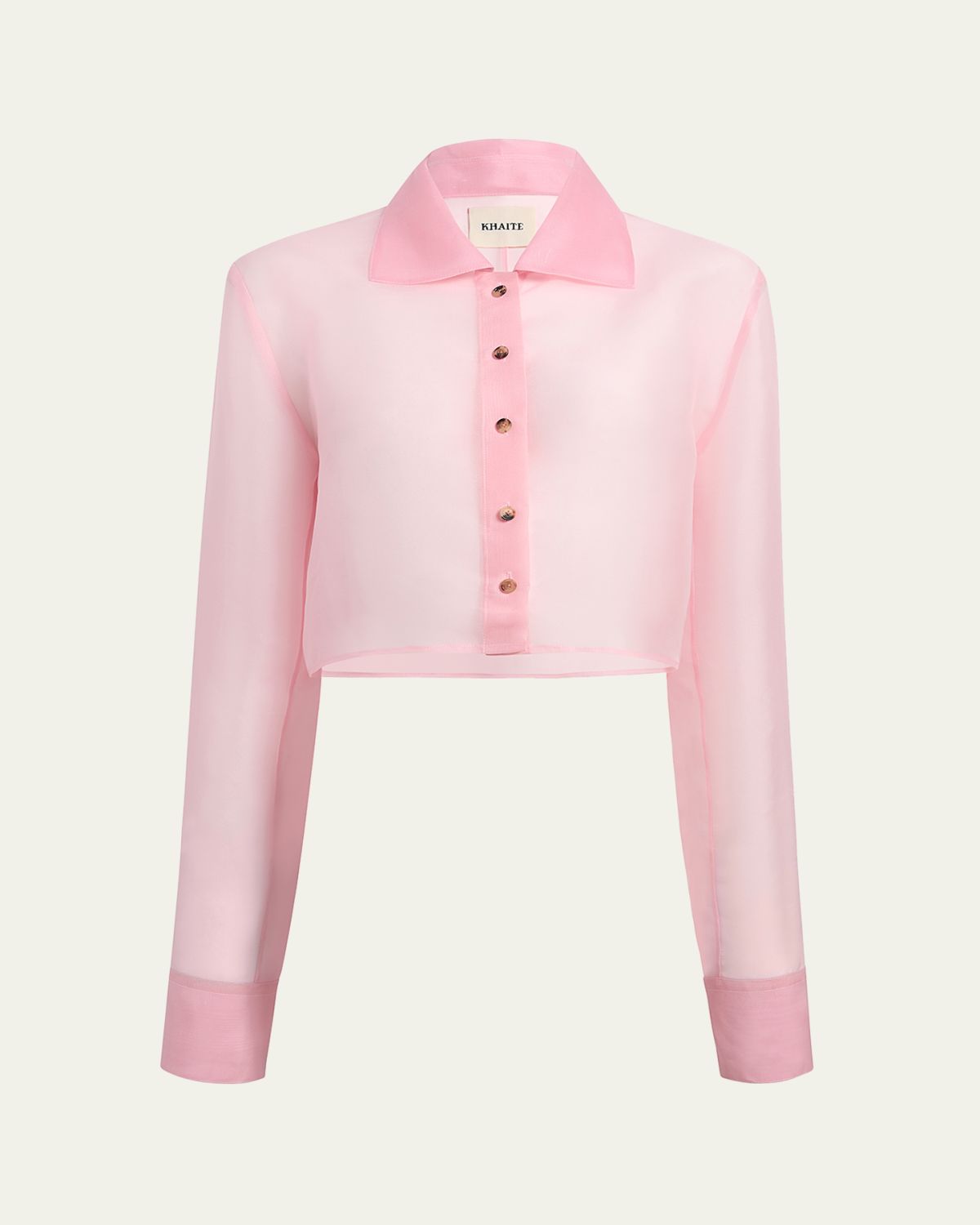 Khaite Jasen Silk Organza Crop Button-Down Top