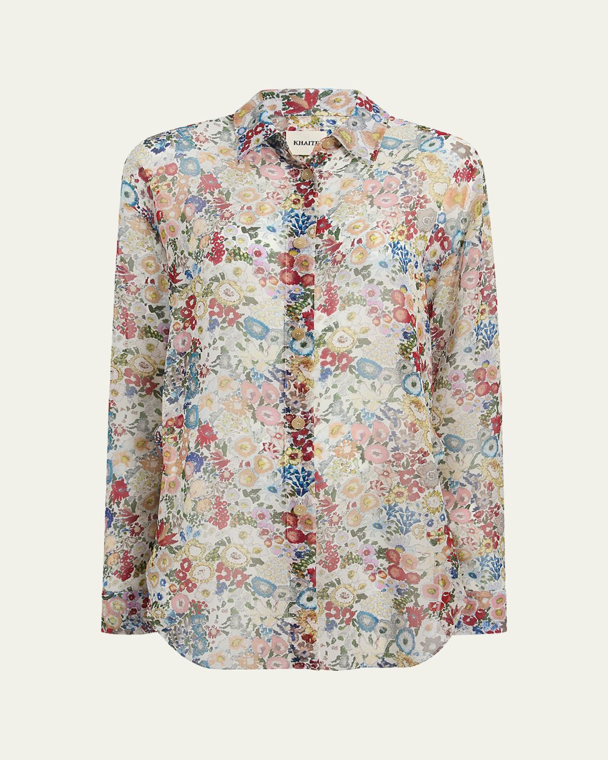 Khaite Goya Floral Silk Chiffon Button-Down Top
