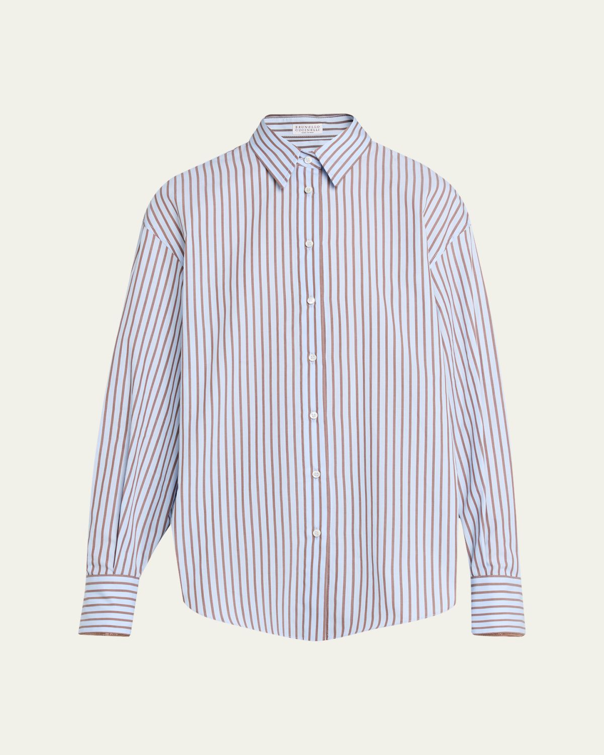 Brunello Cucinelli Monili-Trim Striped Cotton Poplin Button-Down Shirt