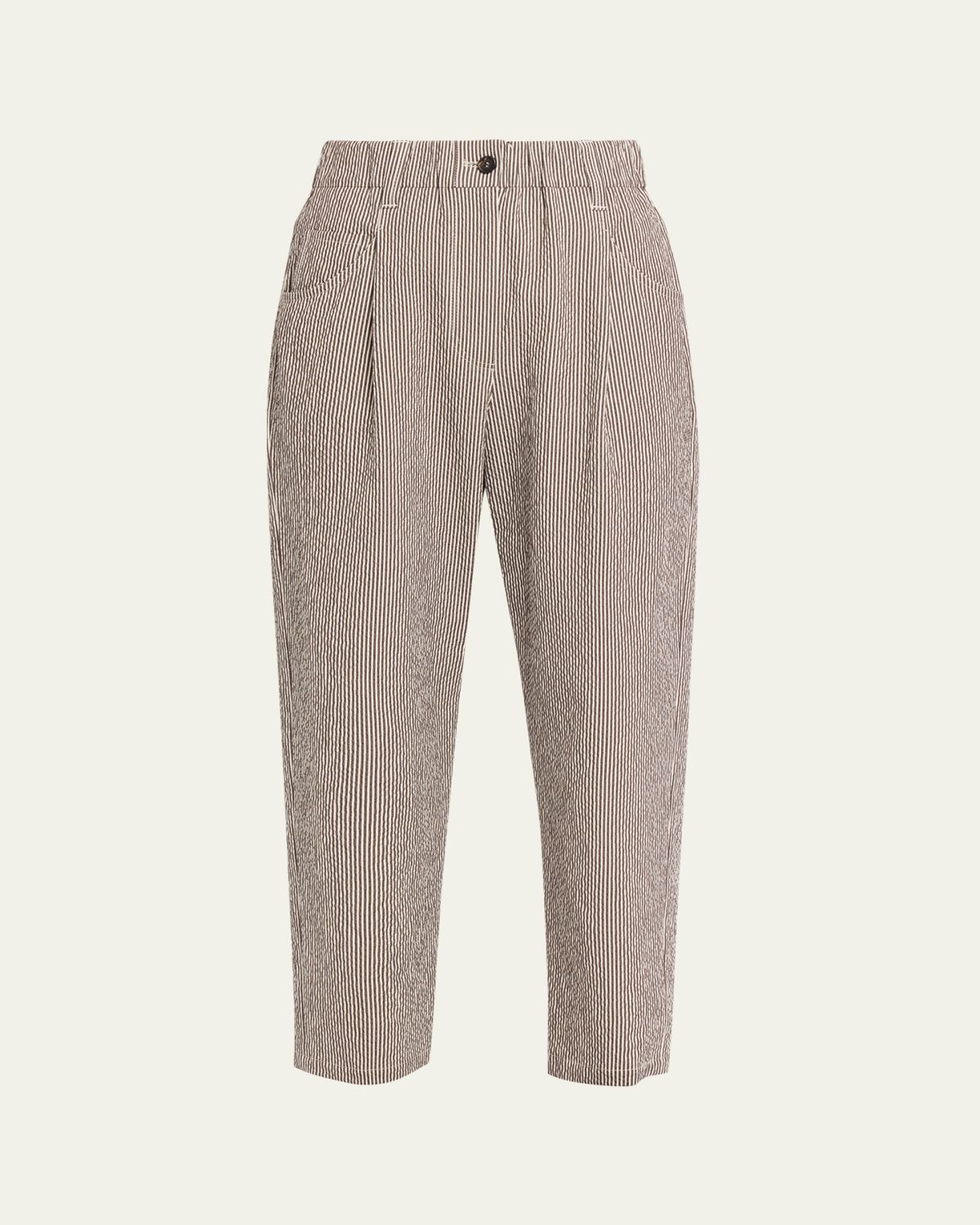 Brunello Cucinelli Cotton Seersucker Straight-Leg Ankle Pants | Thumbnail 6