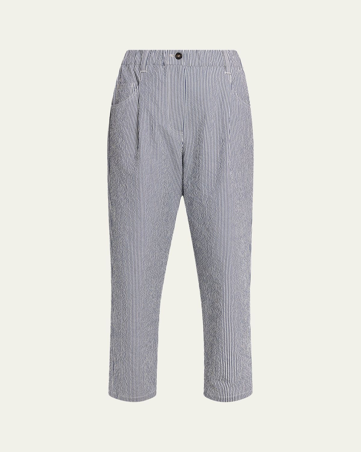 Brunello Cucinelli Cotton Seersucker Straight-Leg Ankle Pants