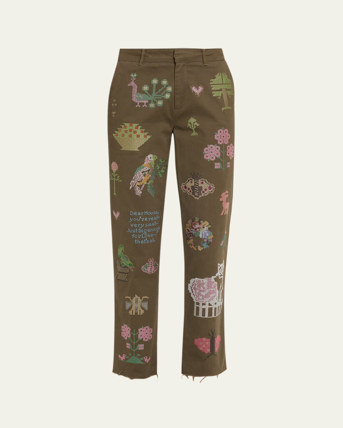 Libertine Needlepoint Embellished Slim-Leg Ankle Chino Pants