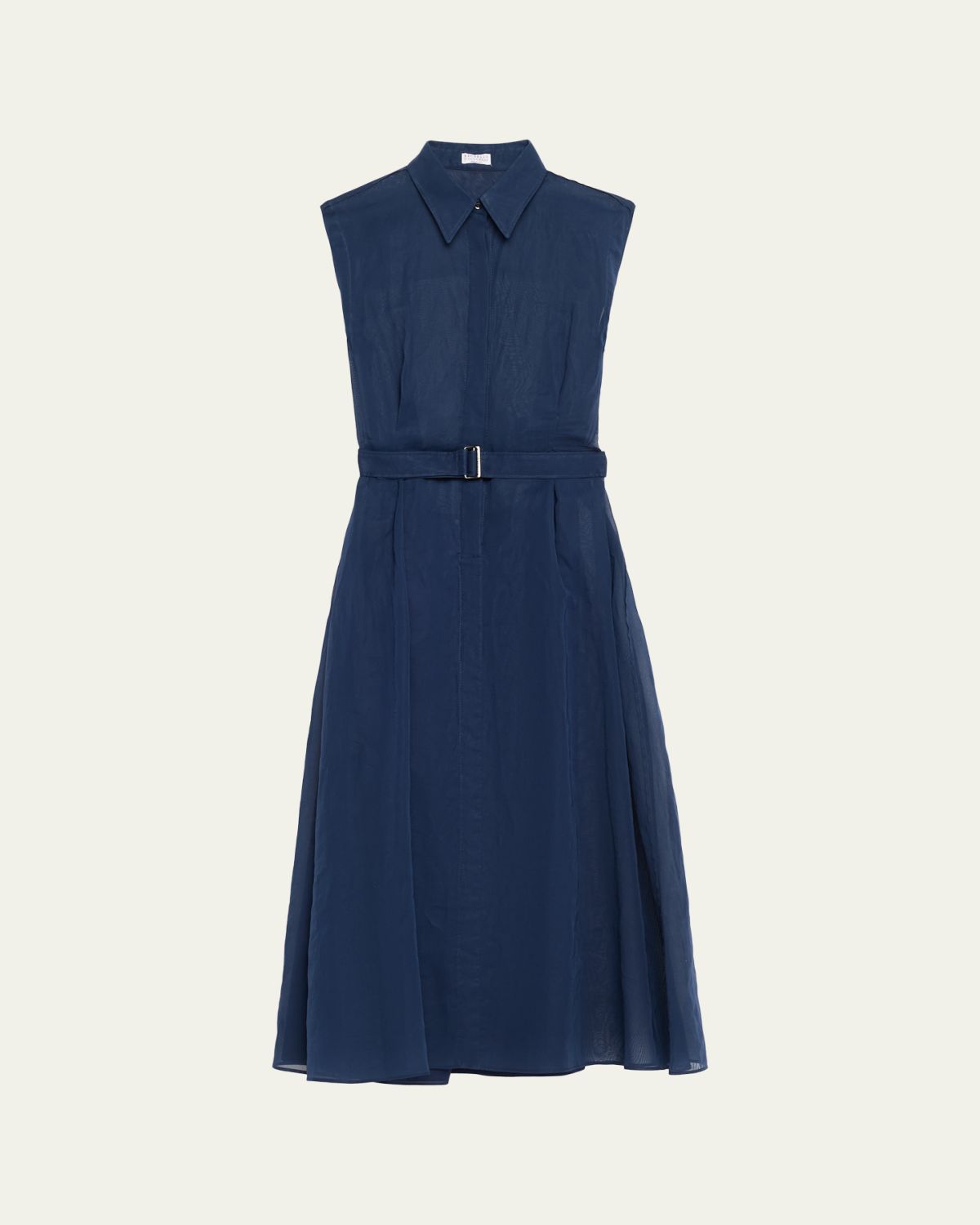 Brunello Cucinelli Sleeveless Sheer Cotton Organza Belted Midi Shirtdress