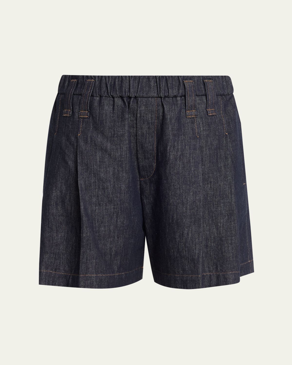 Brunello Cucinelli Double Pleated Pull-On Denim Shorts
