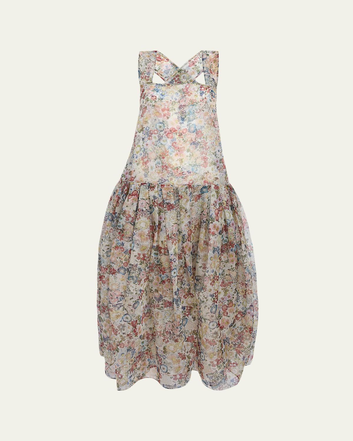 Khaite Amello Floral Silk Organza Backless Tea-Length Dress