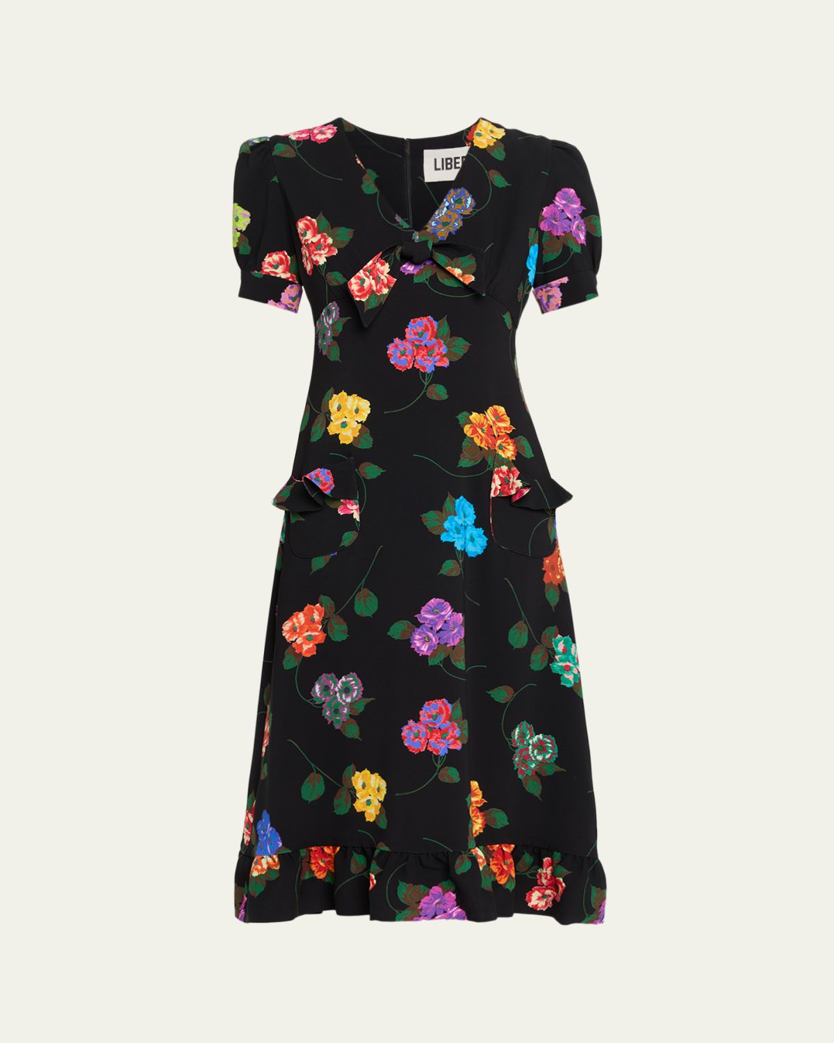 Libertine Antique Primrose Silk Puff-Sleeve Midi Dress