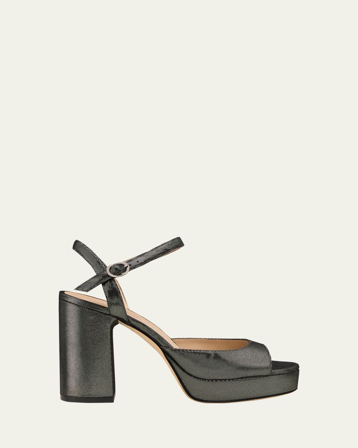 Stuart Weitzman Dayna II Leather Noir Ankle-Strap Platform Sandals