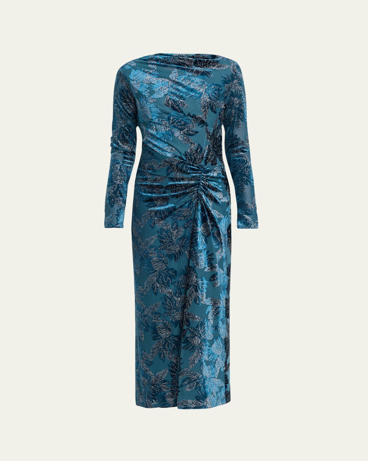 SIMKHAI Ferrera Long-Sleeve Floral Velvet Midi Dress