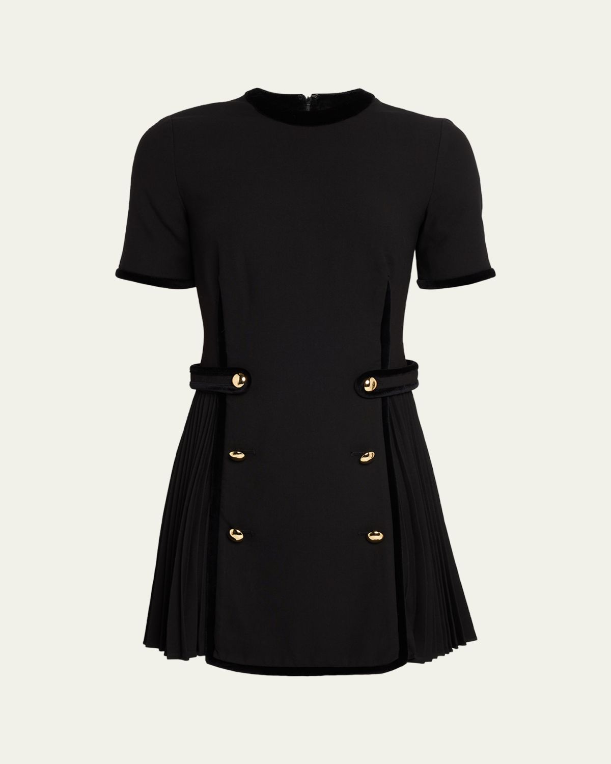 SIMKHAI Doria Short-Sleeve Velvet-Trim Mini Dress