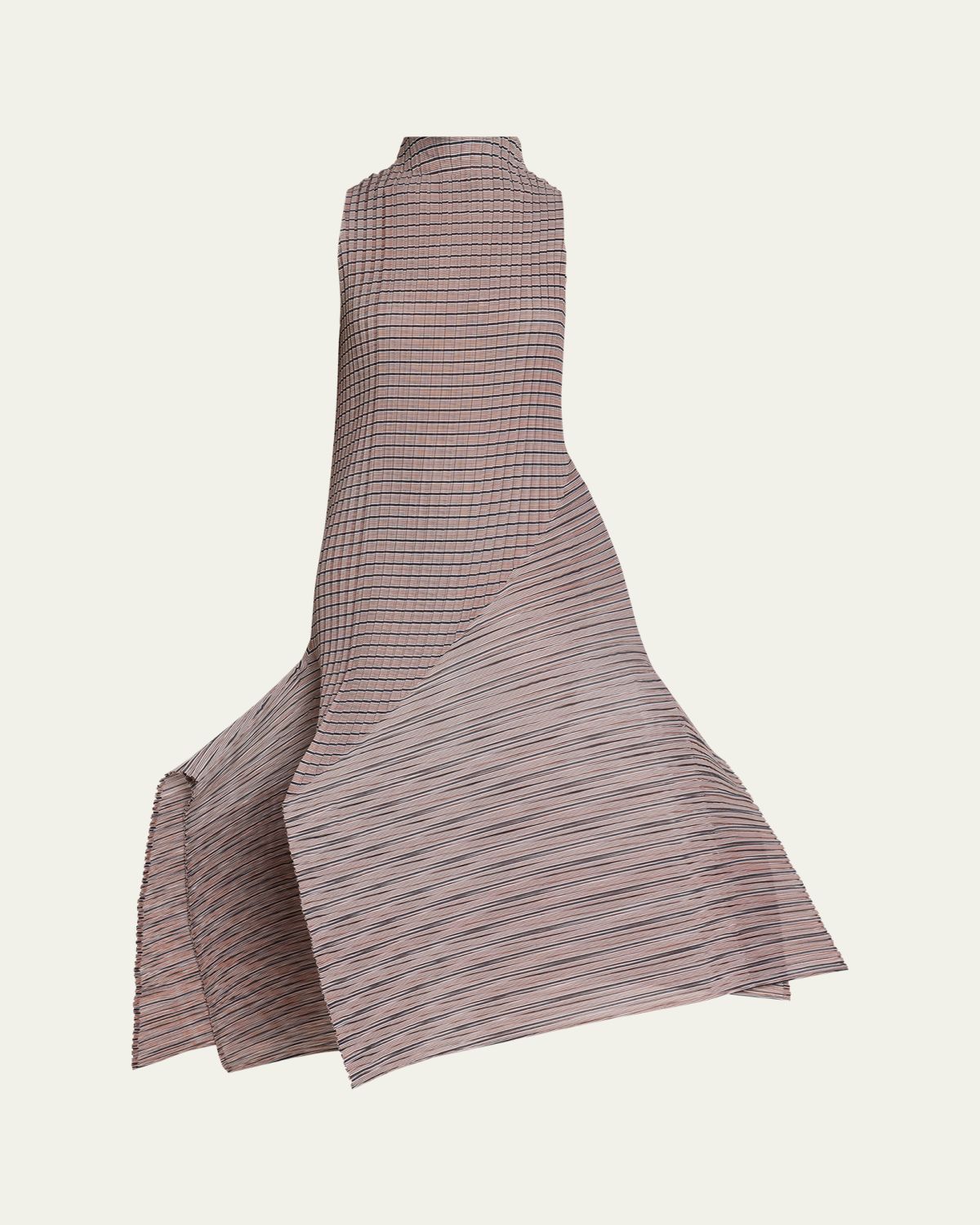 Issey Miyake Folded Pleats Striped Sleeveless Midi Dress