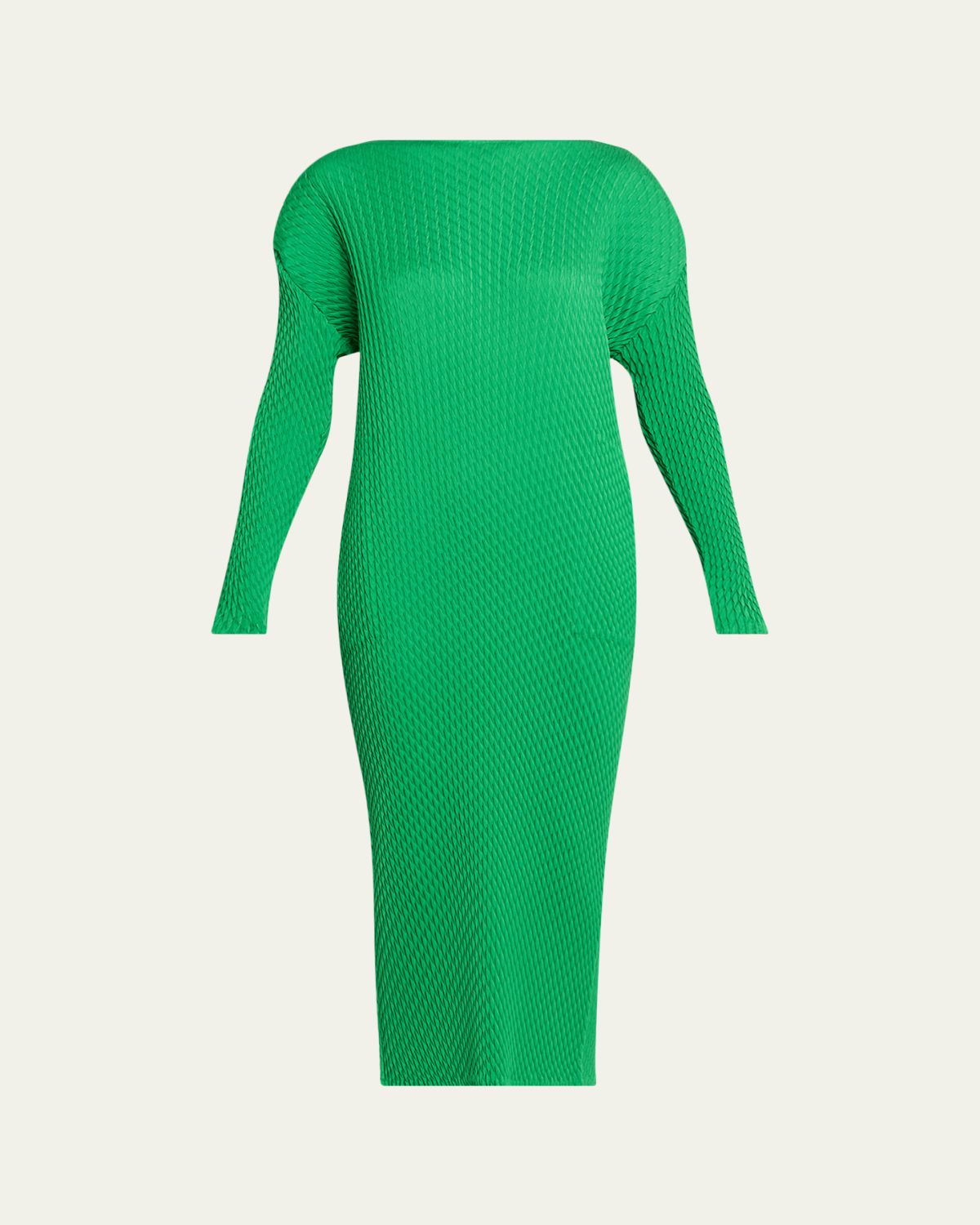 Issey Miyake Sleek Pleats Long-Sleeve Midi Dress