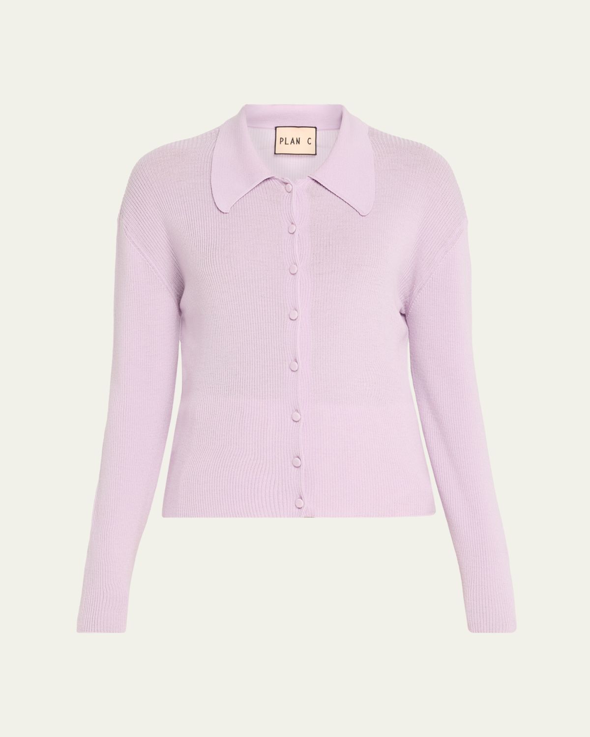Plan C Collared Wool Rib Cardigan