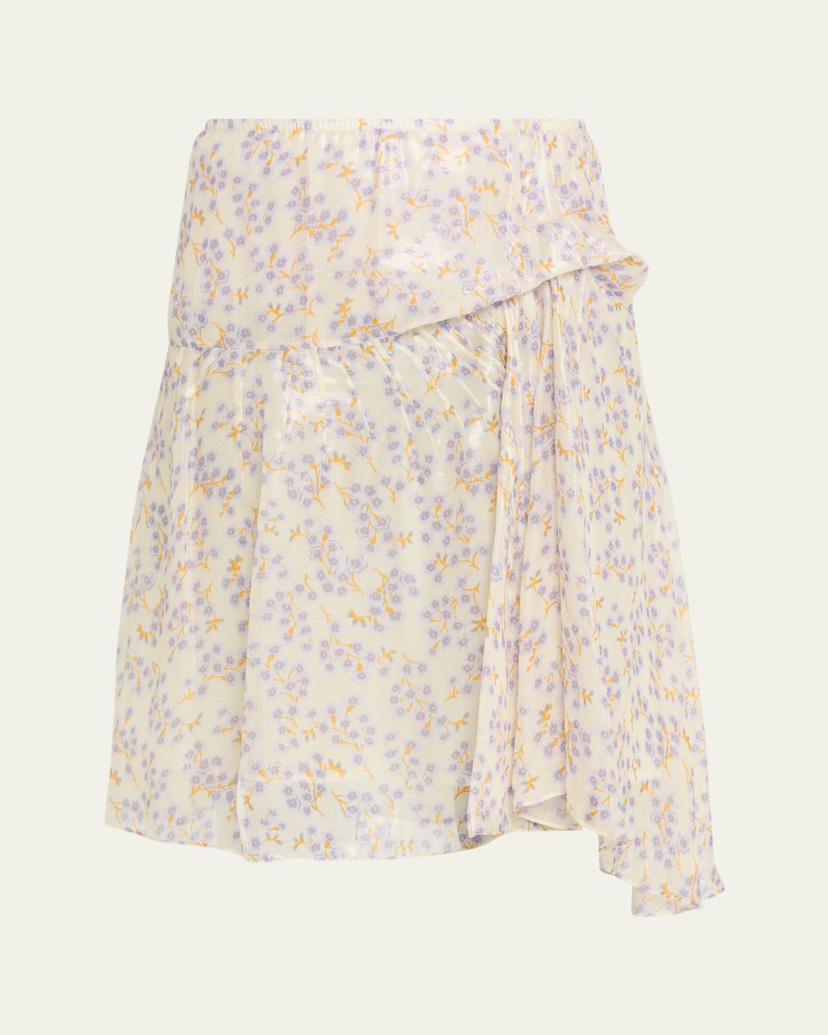 Plan C Floral-Print Metallic Silk Gathered Skirt