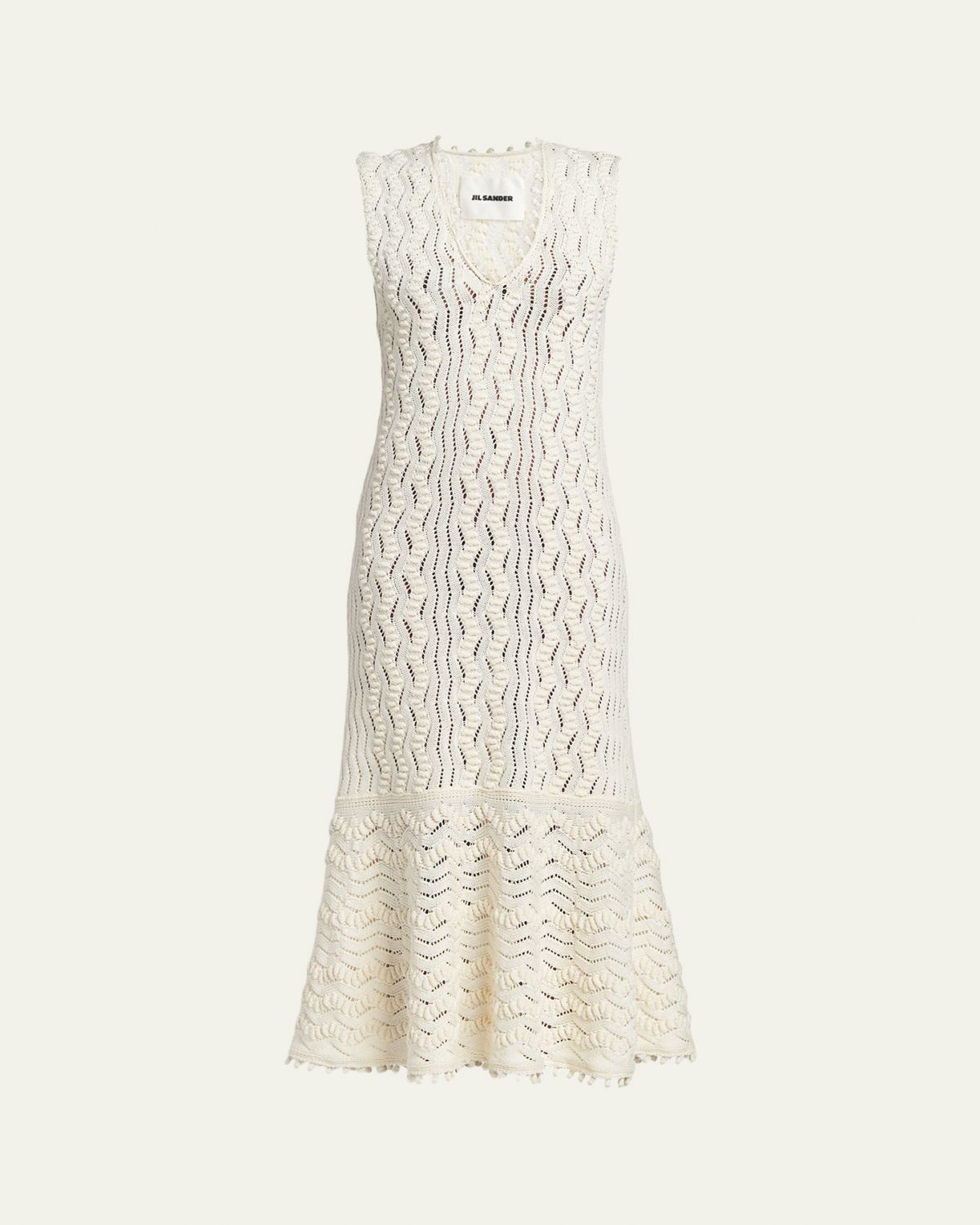 Jil Sander Zigzag Pointelle Knit Sleeveless Midi Dress