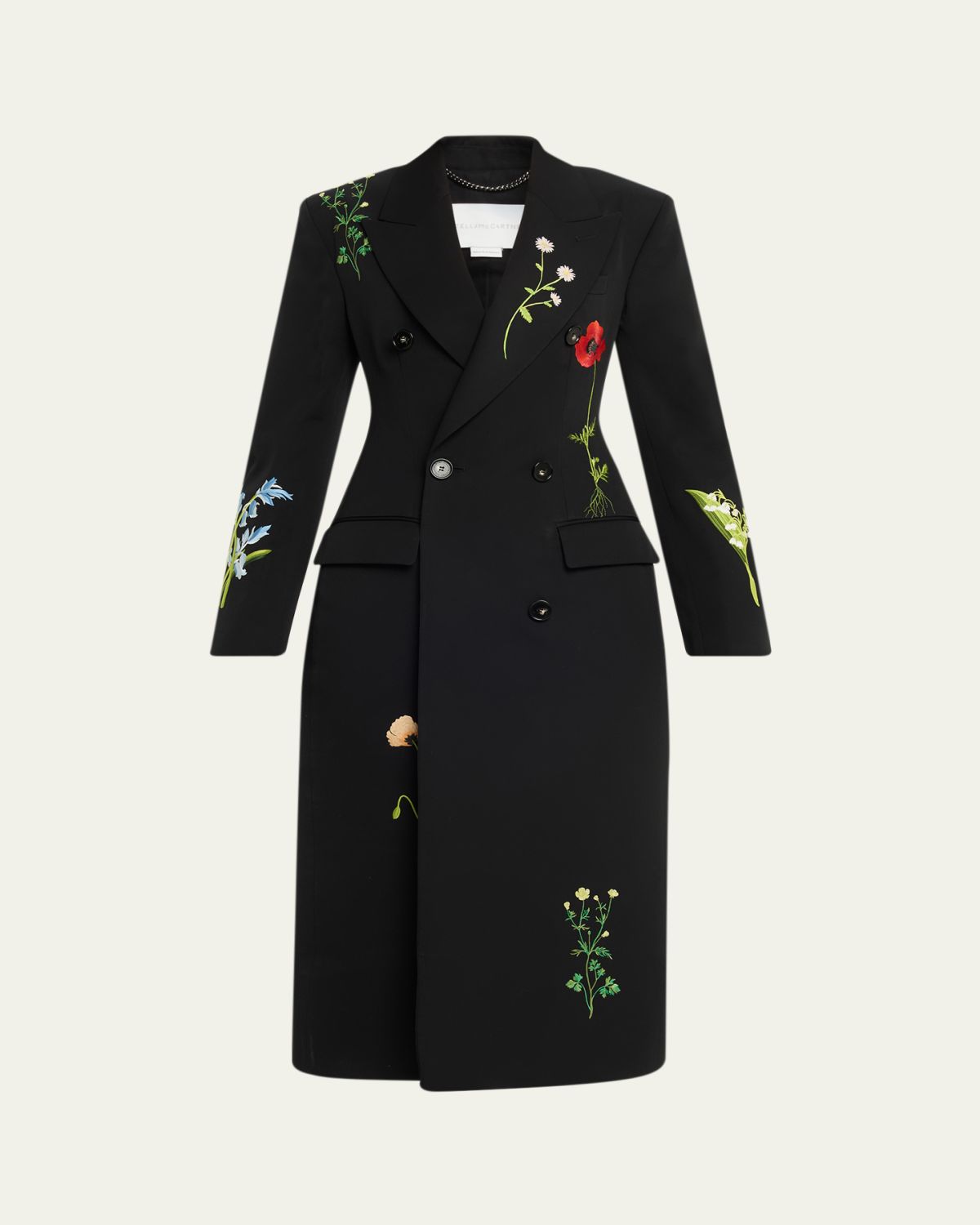 Stella McCartney Flower Embroidered Wool Double-Breasted Long Coat
