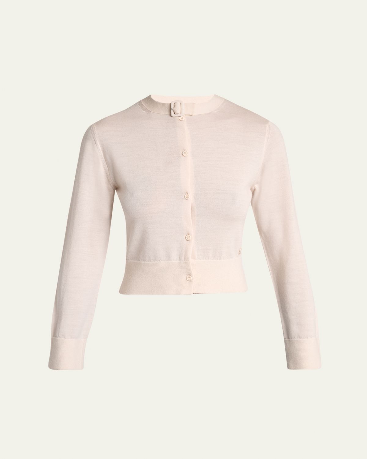 Courreges Buckle Crewneck Merino Wool Crop Cardigan