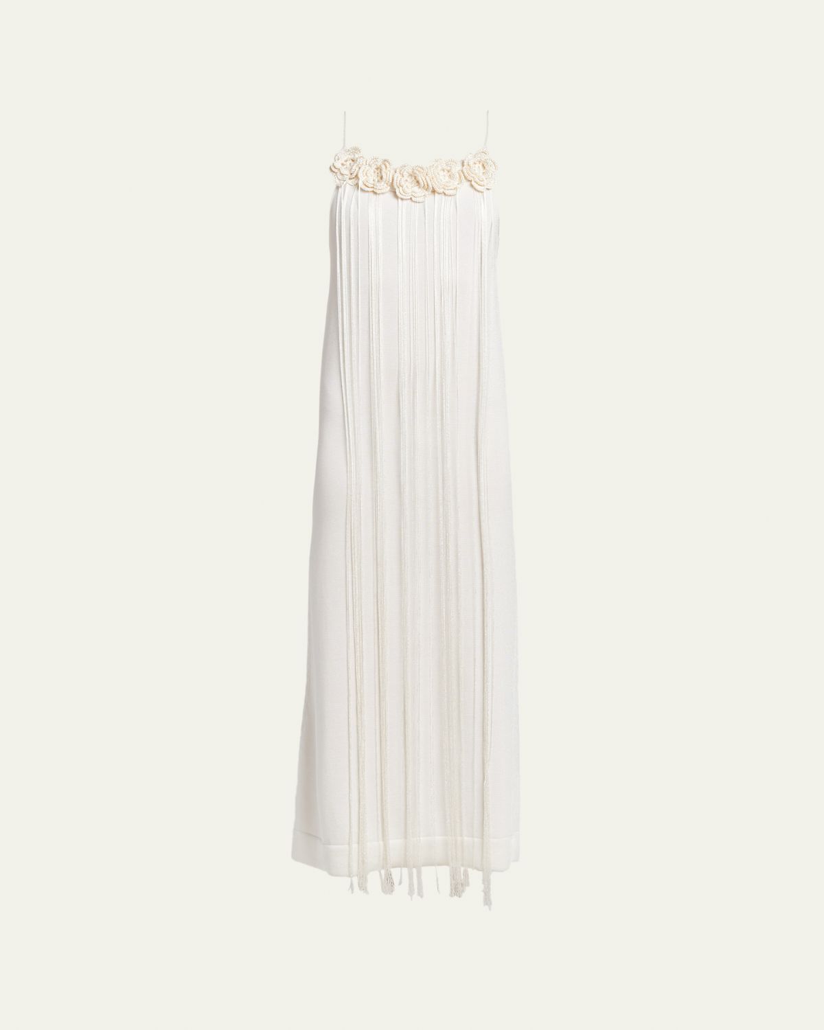 Jil Sander Crochet-Flower Fringe Knit Sleeveless Midi Dress