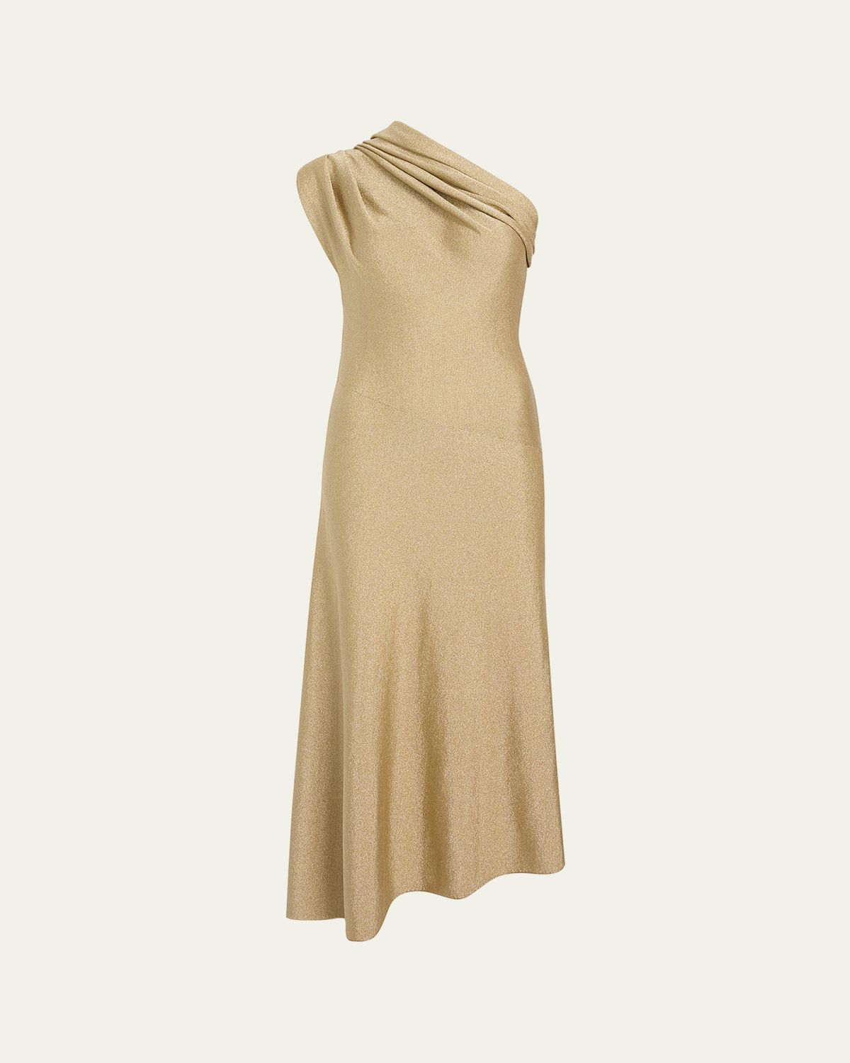 Khaite Coast Metallic Jersey One-Shoulder Midi Dress