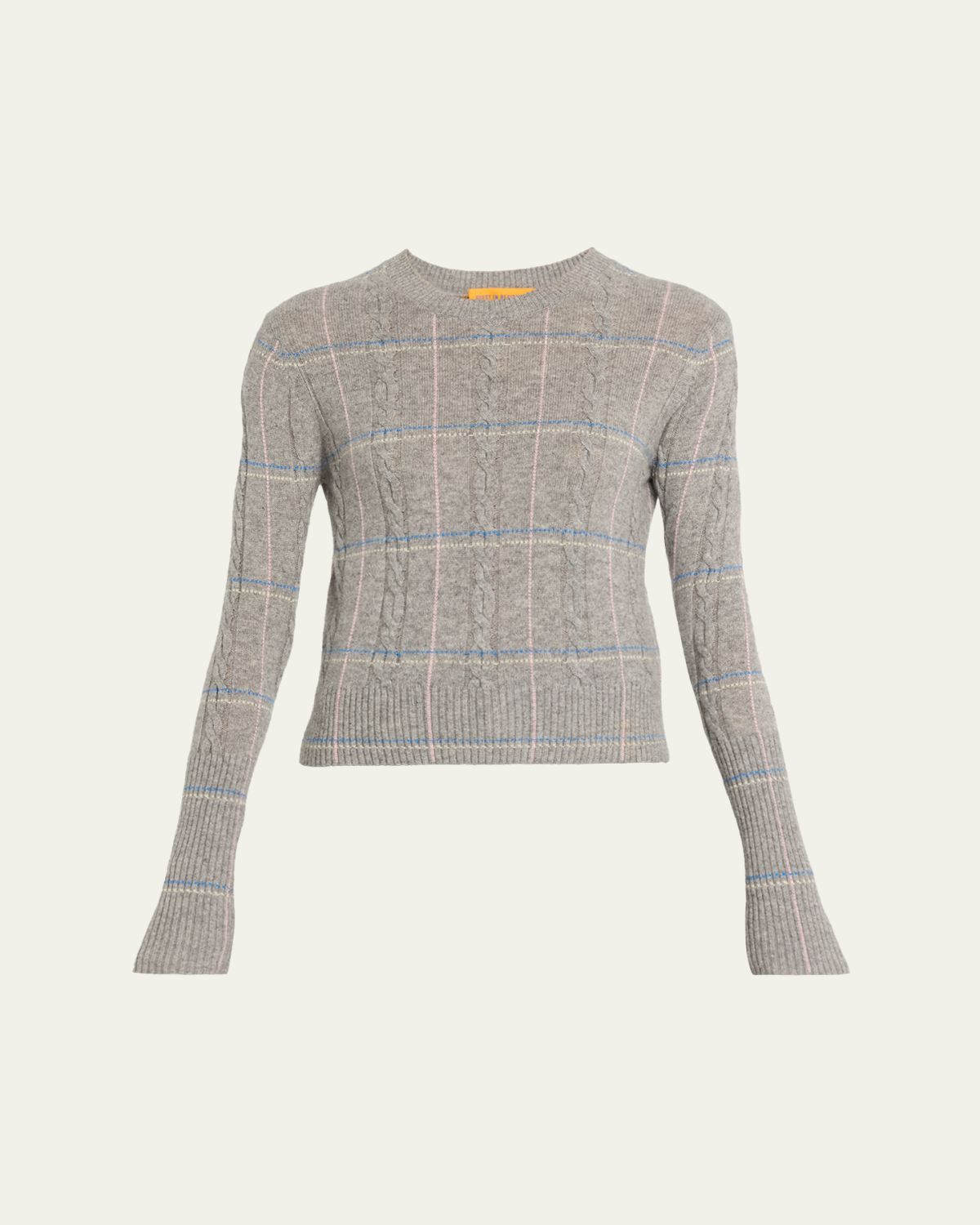 Guest in Residence Cashmere Shrunken Check Crewneck Sweater