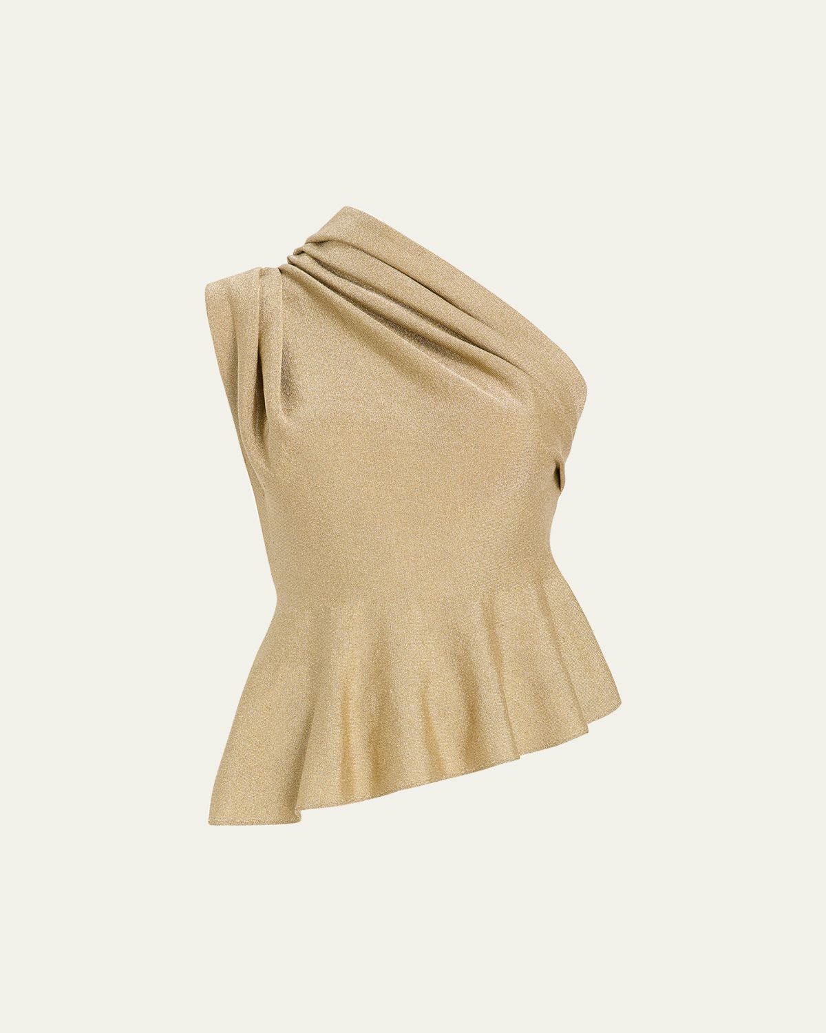 Khaite Aimee Metallic Jersey One-Shoulder Peplum Top