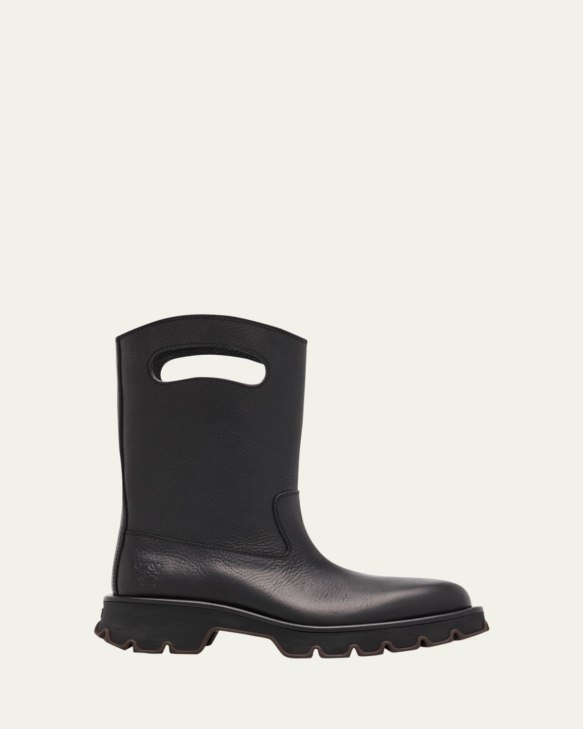 Loewe Men's Bobby Leather Calf-High Boots with Cut-Out Handles