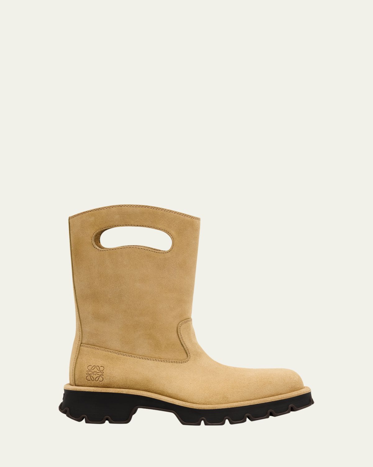 Loewe Men's Bobby Leather Calf-High Boots with Cut-Out Handles