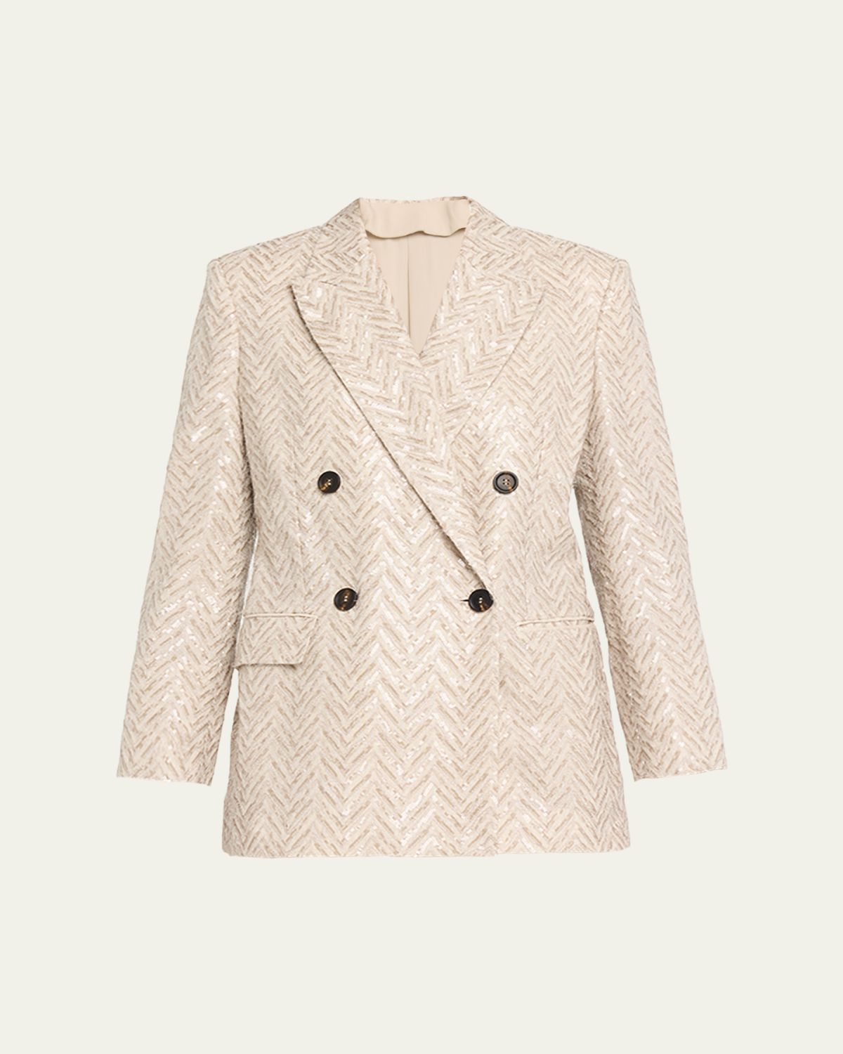 Brunello Cucinelli Dazzling Chevron Linen Double-Breasted Blazer Jacket