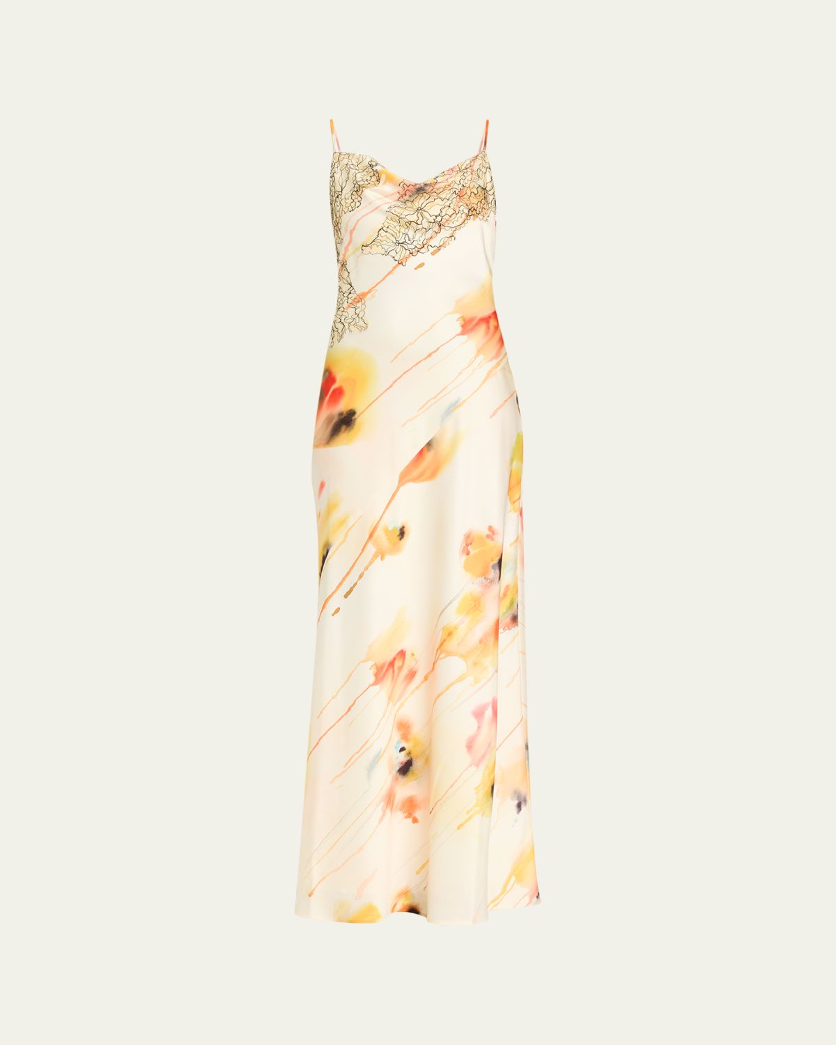 Jason Wu Collection Watercolor Floral Lace-Trim Slip Gown