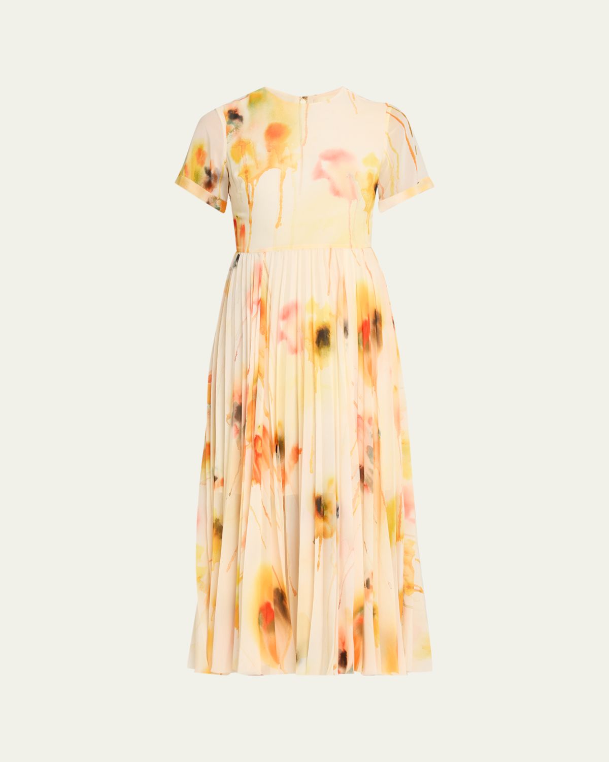 Jason Wu Collection Pleated Watercolor-Print Midi Dress