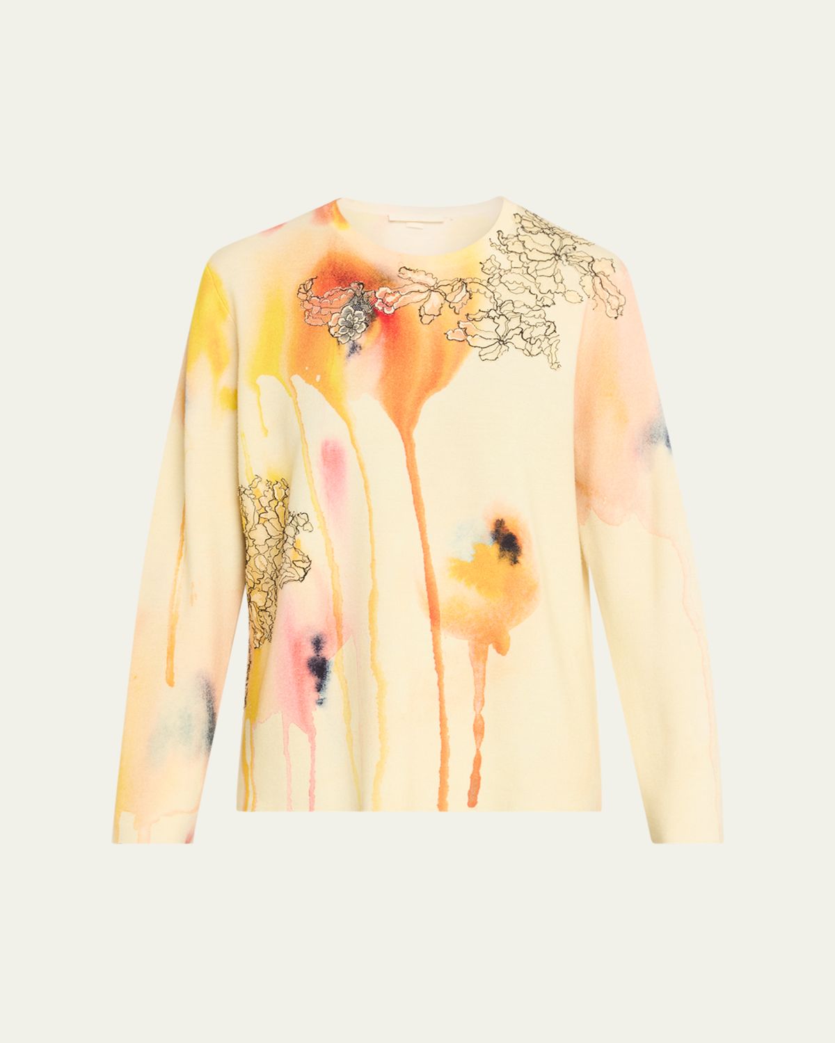 Jason Wu Collection Watercolor Floral Lace Applique Wool Sweater