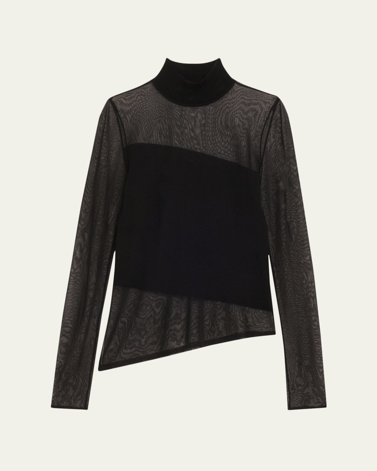Jason Wu Collection Mock-Neck Asymmetric Sheer Merino Wool Sweater