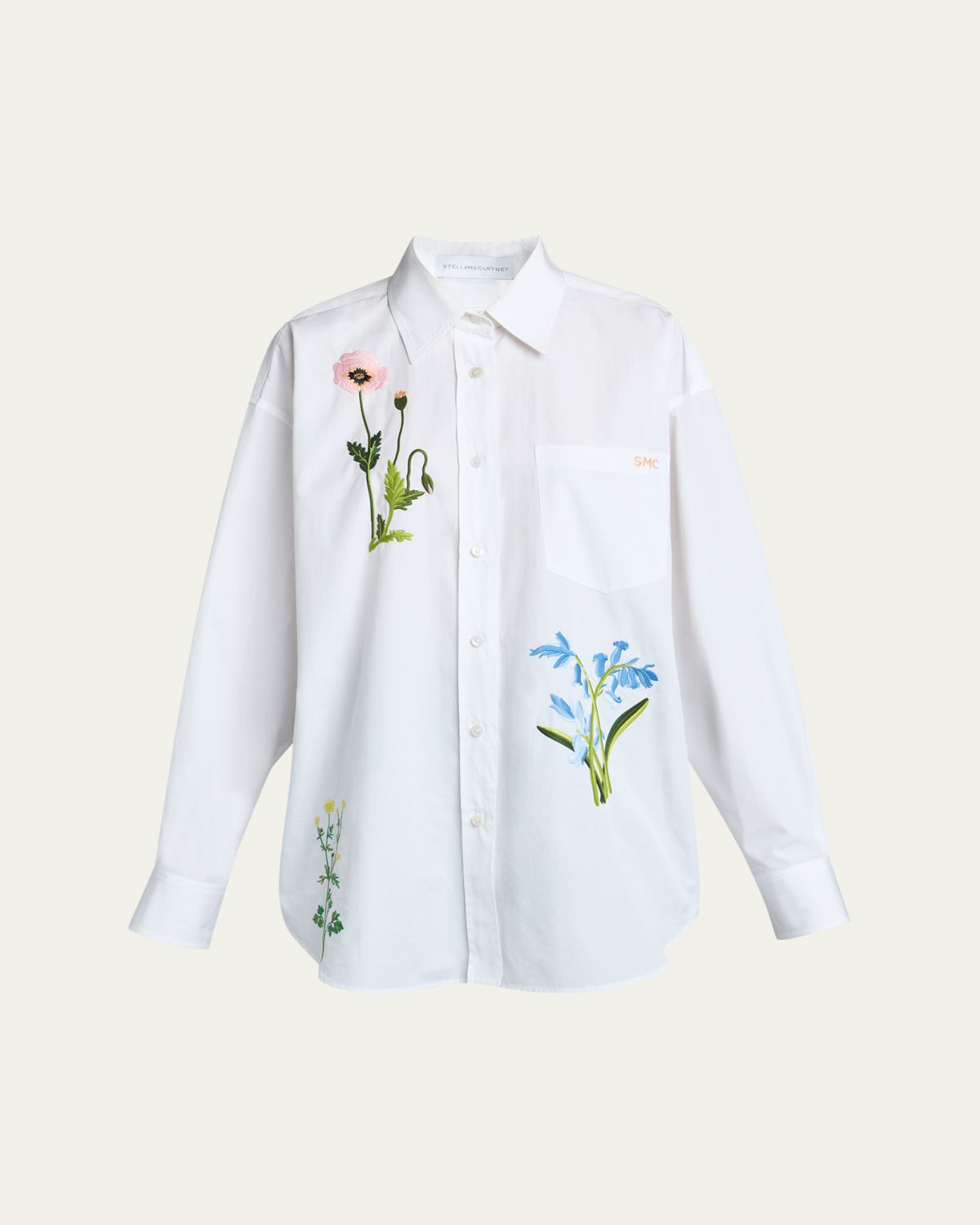 Stella McCartney Flower Embroidered Cotton Poplin Oversized Shirt