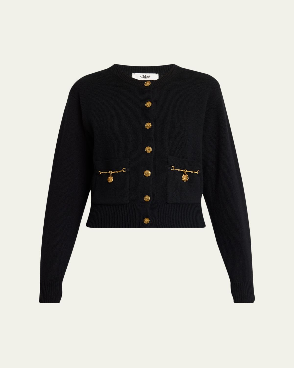 Chloe Horse-Button Wool-Cashmere Cardigan