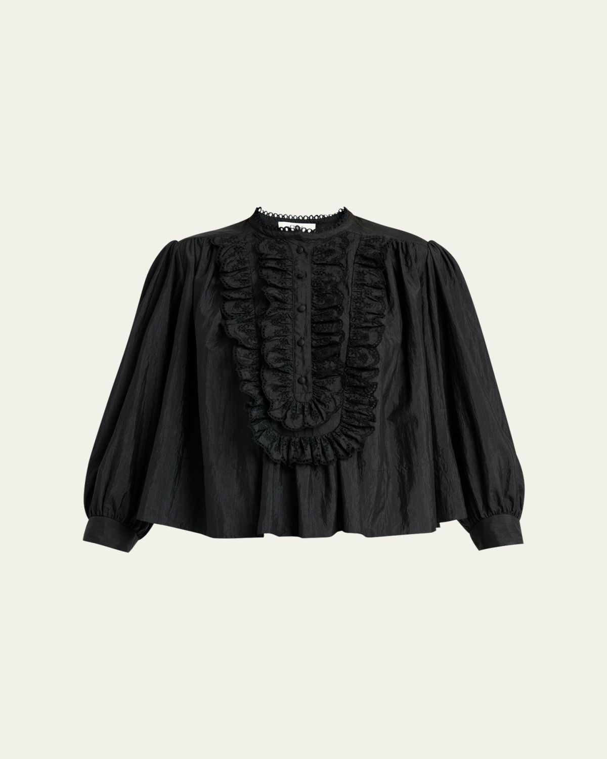 Chloe Embroidered Ruffle Taffeta Blouse