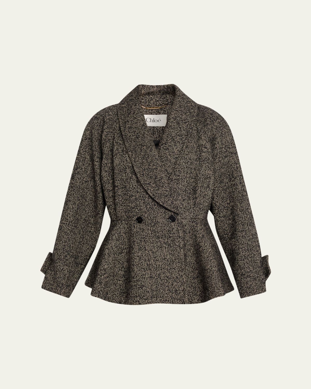 Chloe Double-Breasted Herringbone Oversized Peplum Coat
